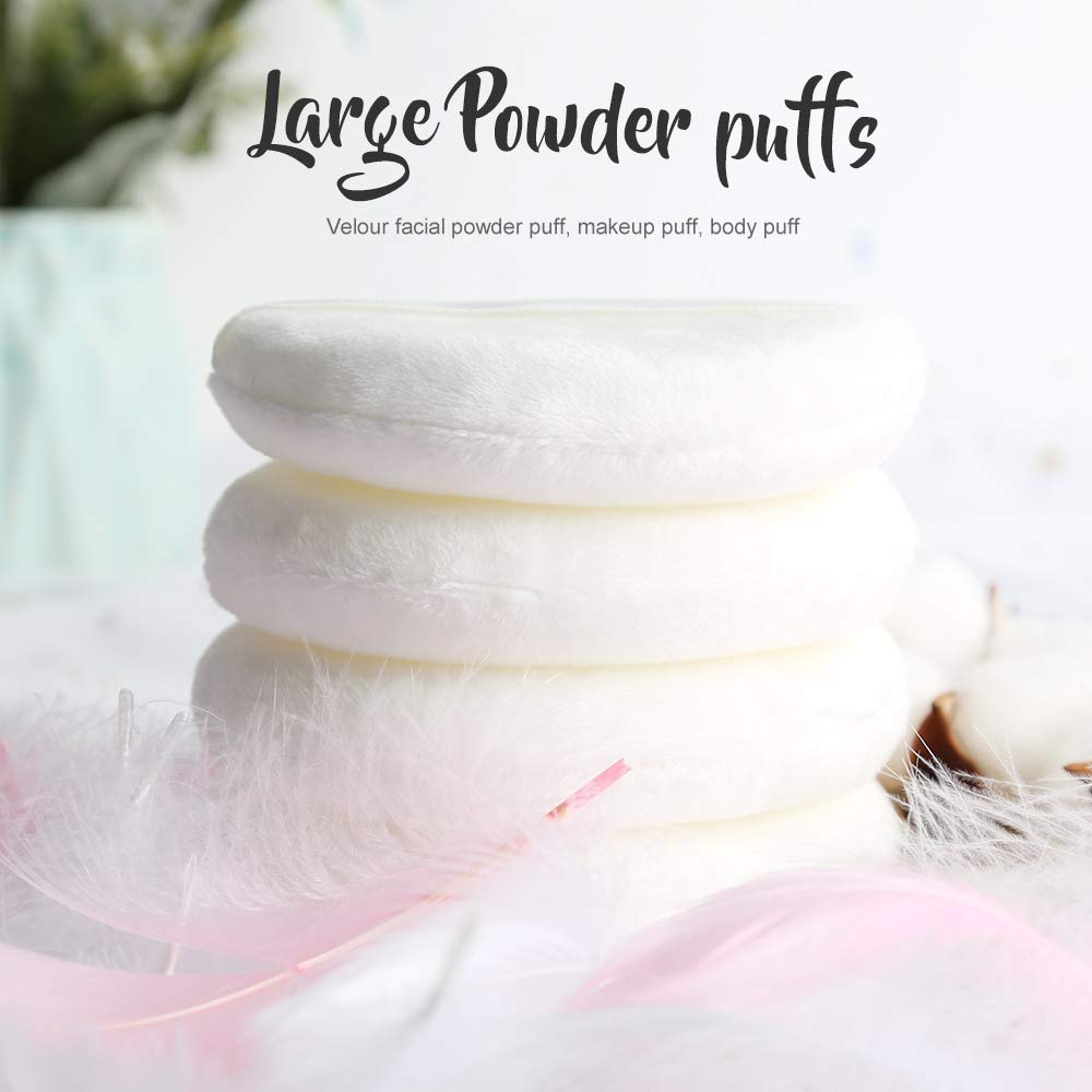 Teenitor 4.13 Inch Ultra Soft Washable Velour Powder Puff - Large Round Body & Loose Powder Applicator (4 Pack) | Perfect for Makeup Setting, Baby Powder & Body Talc Application