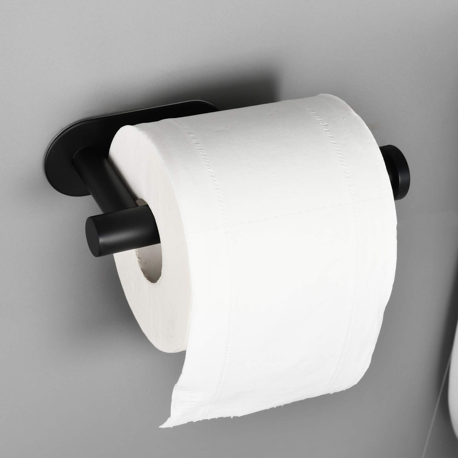 Wall Mount Toilet Paper Holder with Flushable Wipes Dispenser & Phone Shelf - Adhesive Storage Organizer for Bathroom - SUS308 Stainless Steel Black - Perfect for Small Spaces & Modern Home Decor