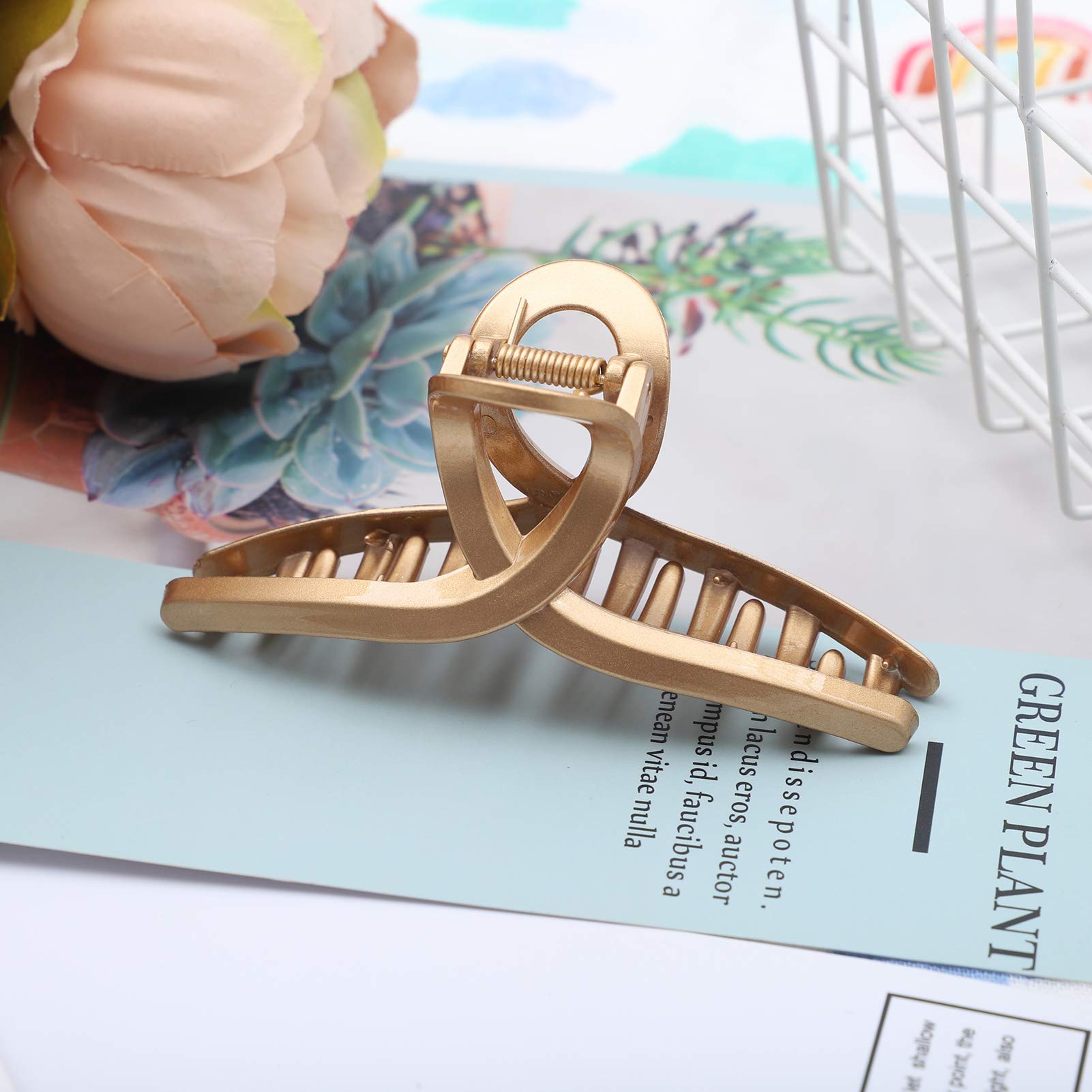 No Slip Claw Hair Jaw Clips Barrettes for Women & Girls - 3 Pack (Gold, Rose Gold, Silver Plastic Hair Clamps) - Perfect for Updos, Ponytails & Everyday Hairstyles