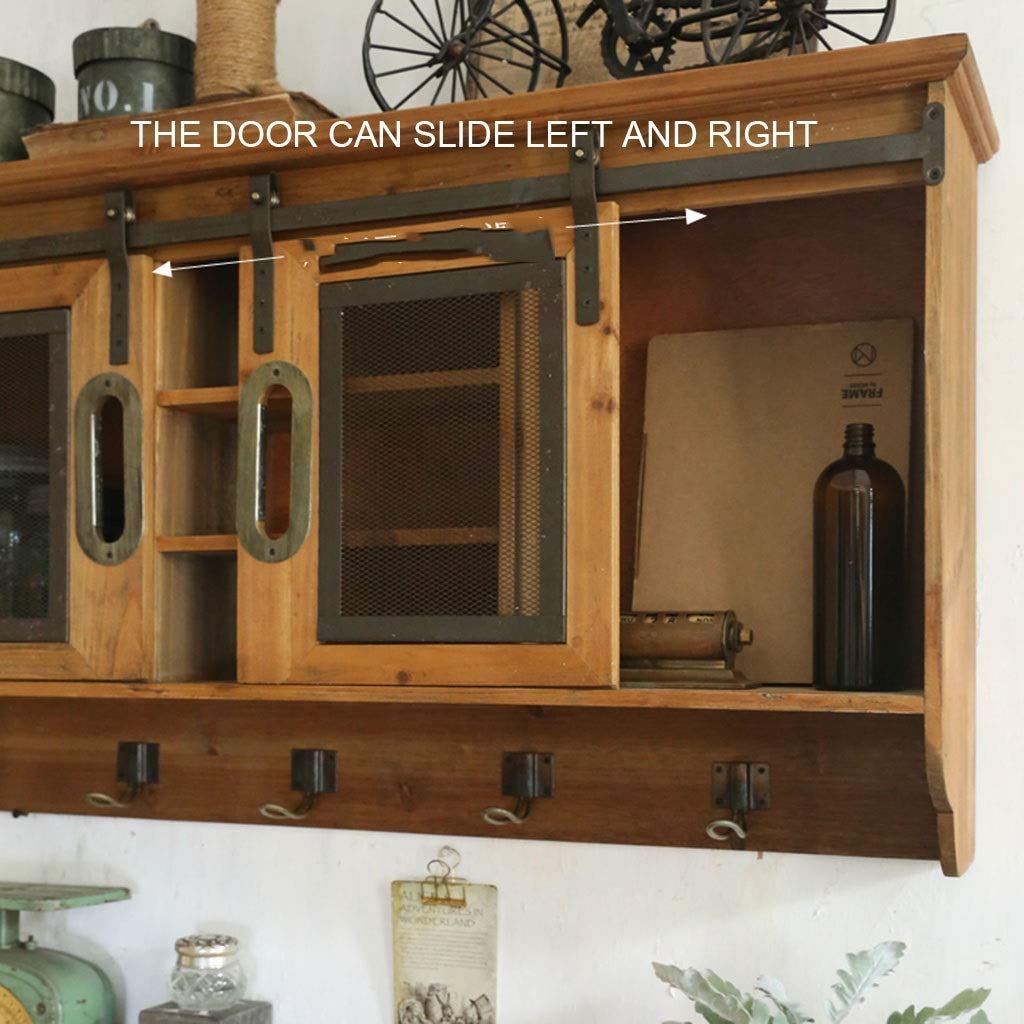Rustic Brown Wood Wall Storage Cabinet with Sliding Barn Doors for Home & Office