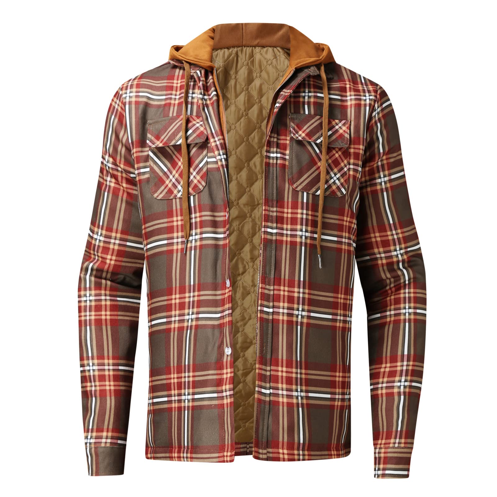 Men's Warm Sherpa Lined Fleece Plaid Flannel Shirt Jacket with Button Down & Zip - Cozy Winter Hooded Coat for Outdoor Activities, Hiking & Casual Wear