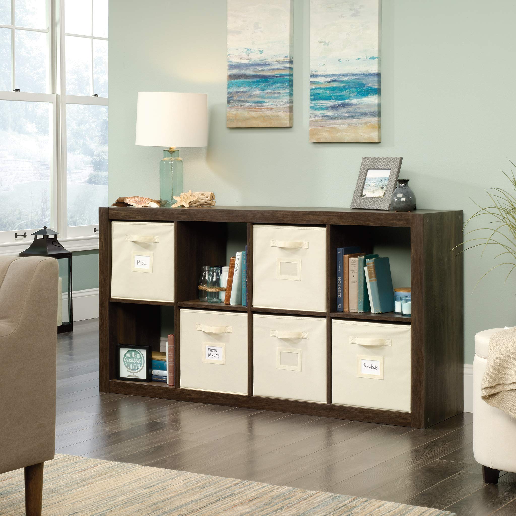 Sauder 8-Cube Storage Organizer with Smoked Oak Finish - Pantry Cabinet, Closet Organizer, Bookshelf for Home & Office Organization