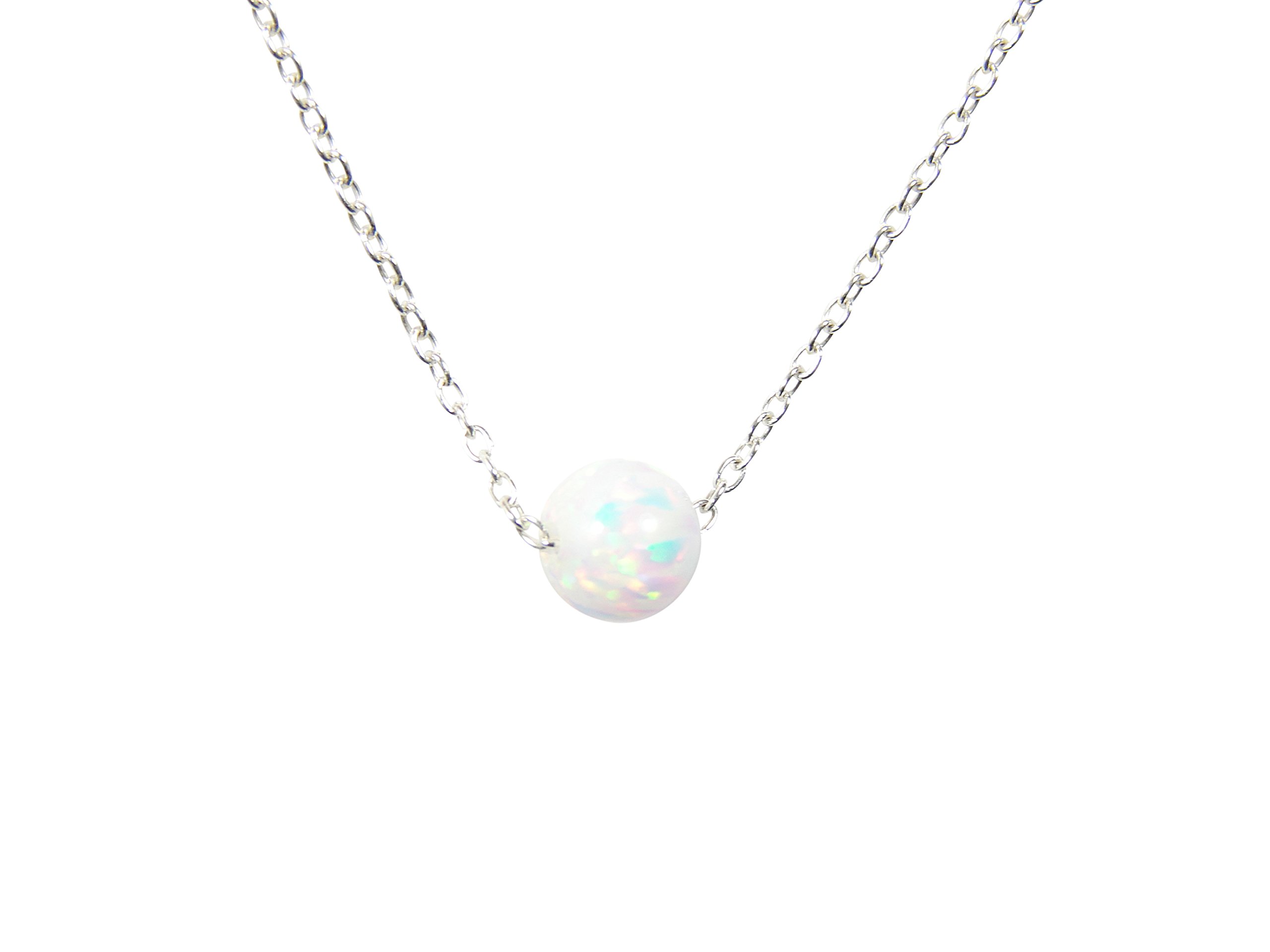 Sterling Silver White Opal Ball Necklace – Dot Opal Bead Necklace for Women, Elegant Layering Jewelry for Everyday Wear & Special Occasions