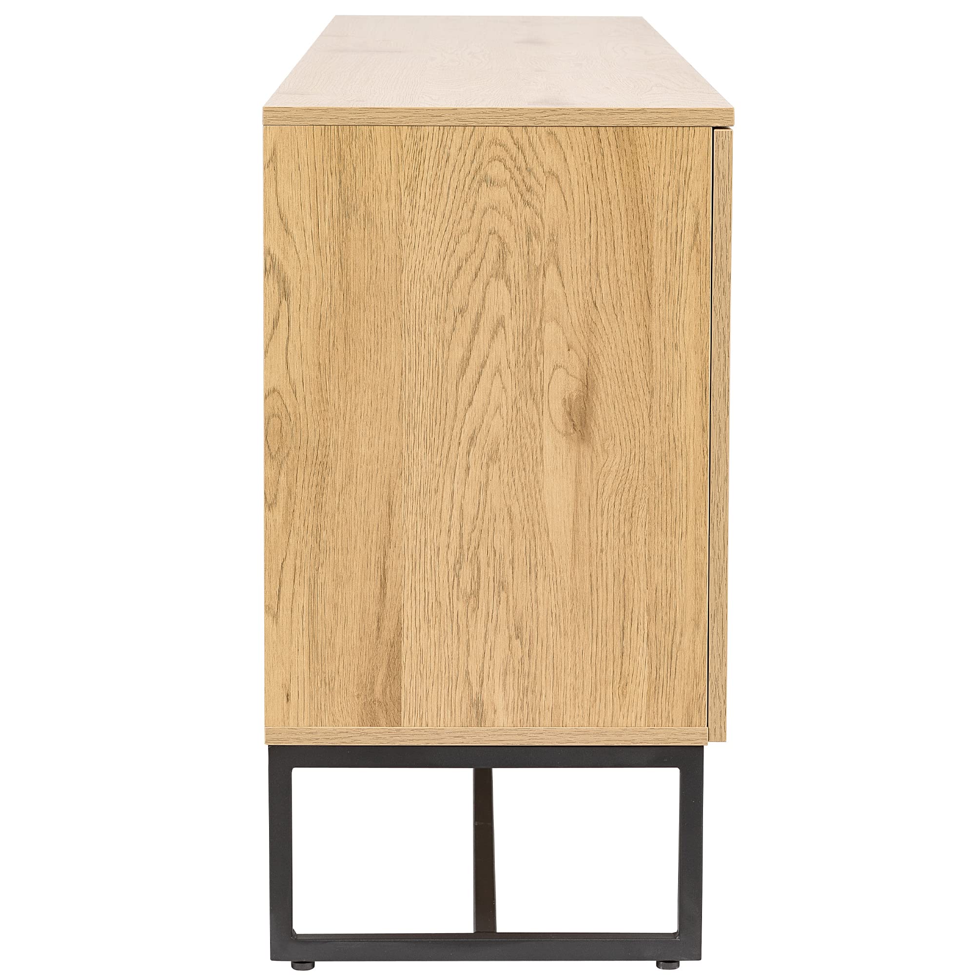 Modern Wicker Console Table with 3 Doors - Iron Support & Wood Grain Surface - 63