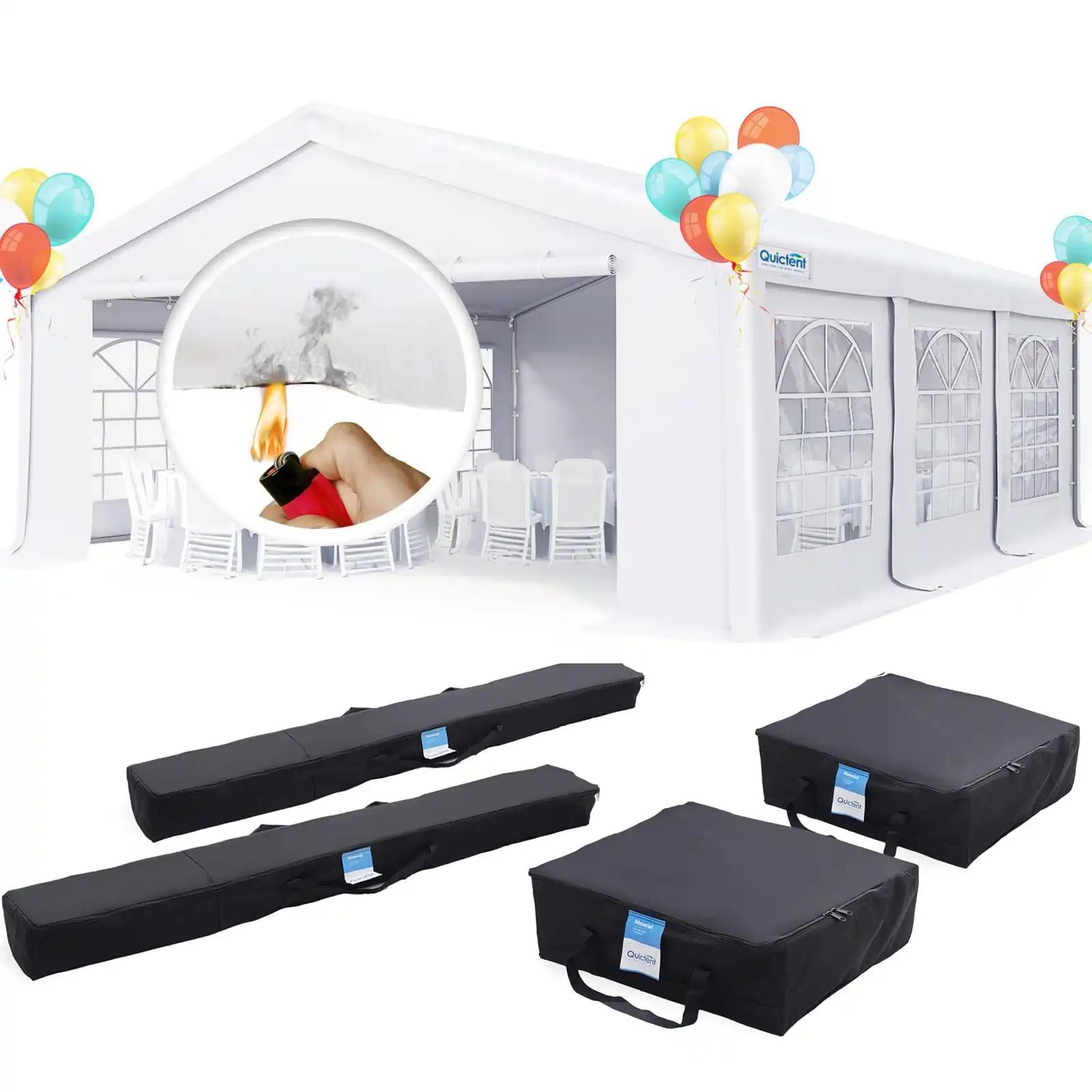 Quictent Fire Resistant White Party Tent - 10x20 FT Waterproof Outdoor Canopy for Weddings, Events & Backyard Gatherings