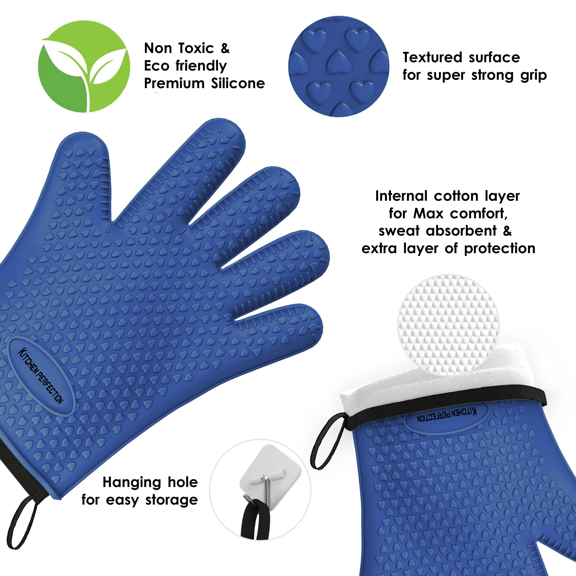 Heat Resistant Silicone BBQ Gloves for Smoker, Grill & Fryer - Waterproof Oven Mitts Set with 3 Bonus Accessories - Perfect for Outdoor Cooking, Camping & Backyard Barbecues