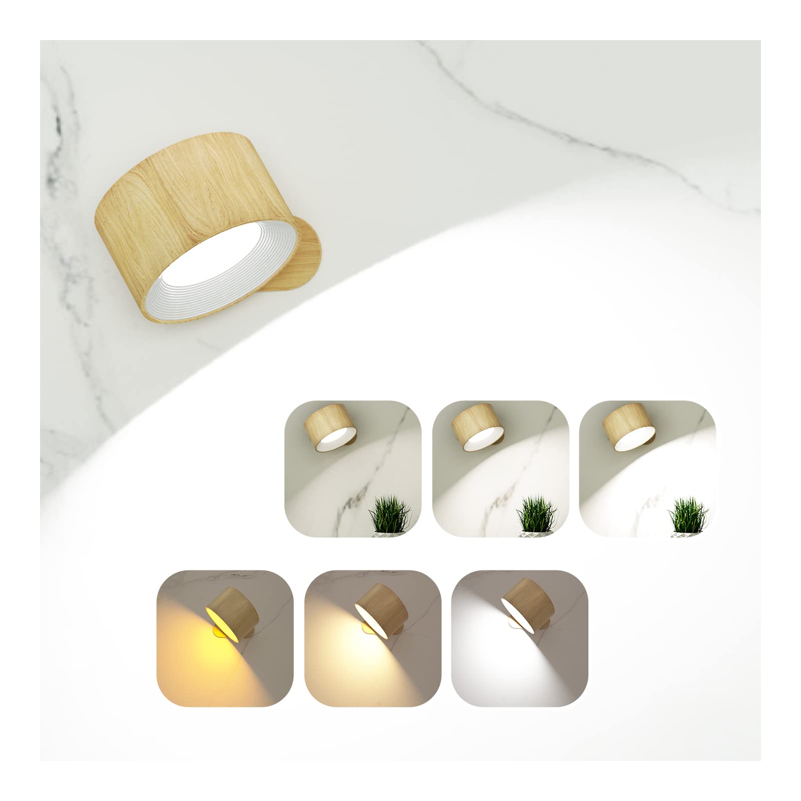 Rechargeable LED Wall Sconce Lights - 360° Rotating Magnetic Ball, 3 Brightness Levels & 3 Color Temperatures - Battery Operated Wall Lighting for Bedroom, Kitchen, Hallway (Perfect for Reading, Night Light & Home Decor)