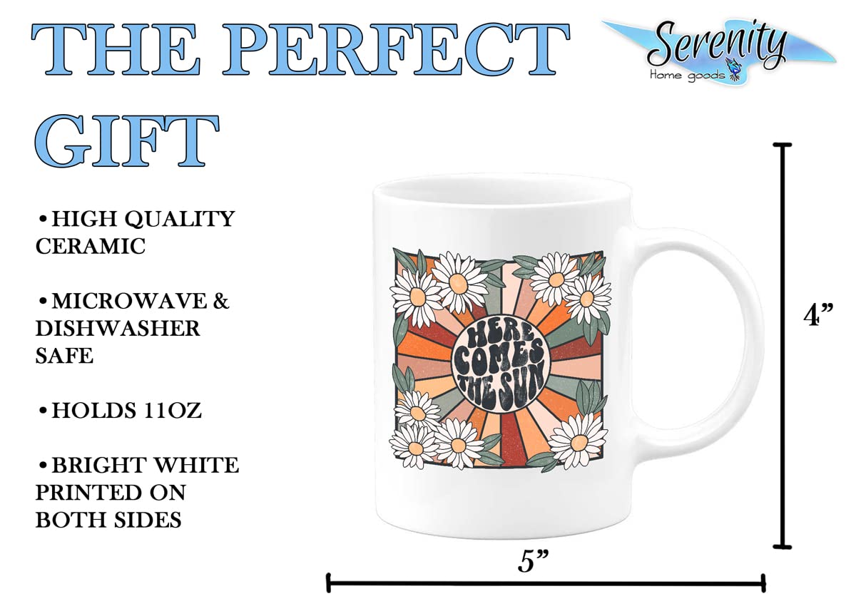 Personalized 14oz Travel Coffee Mug - Best Gift for Dad, Mom, Daughter & Men on Father's Day, Mother's Day, Birthday, Valentine's Day & Christmas | Here Comes The Sun Design | Perfect for Home, Office & Travel Use