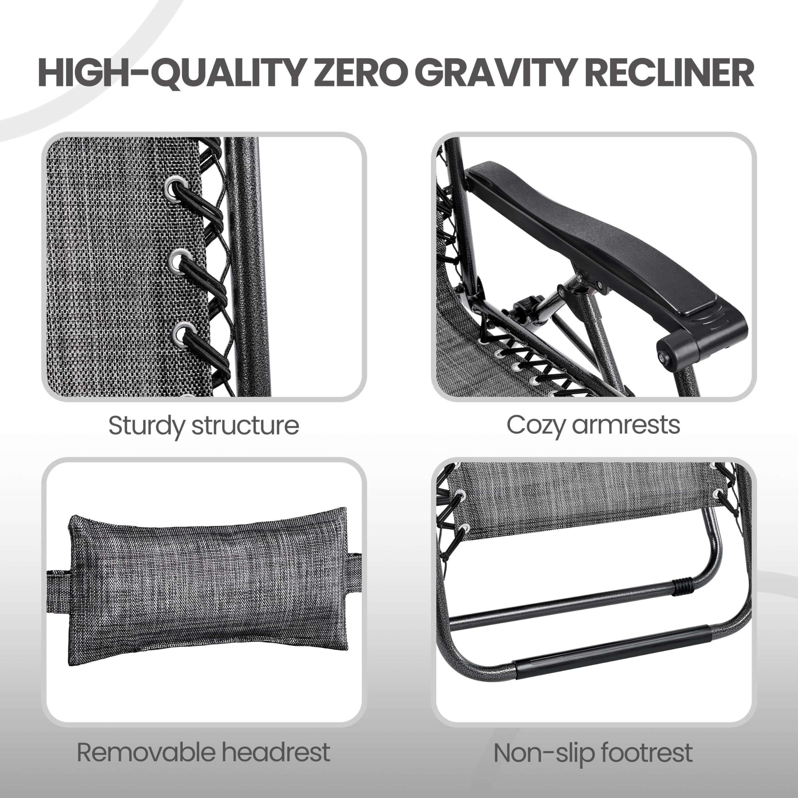 Yaheetech 29 Inch Zero Gravity Chair with Pillow, Cup Holder & Carry Strap - Adjustable Foldable Recliner for Outdoor, Patio, Lawn, Poolside & Beach - Gray (Set of 2) - Perfect for Relaxing, Sunbathing and Backyard Lounging