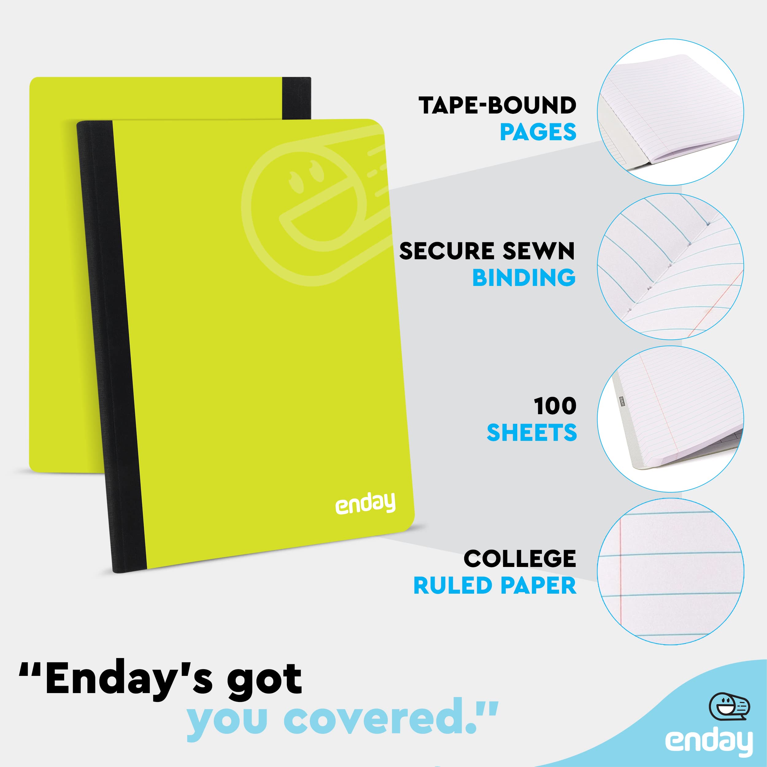 Premium Green Hard Cover Composition Notebooks - College Ruled, 100 Sheets (48 Pack Bulk) - Durable Lined Writing Journals for School, Office & Note Taking by Enday
