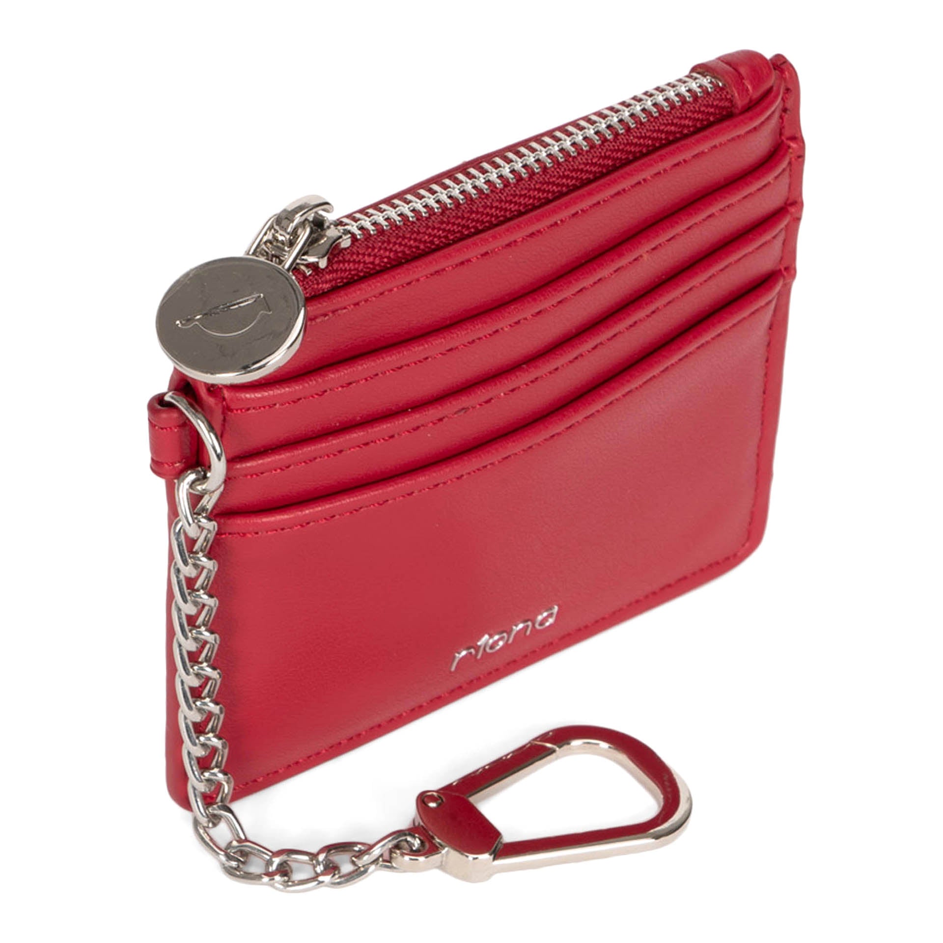 Riona Winnie Smooth RFID Blocking Keychain Credit Card Holder - Red | Compact & Secure Wallet for Travel, Shopping & Everyday Use