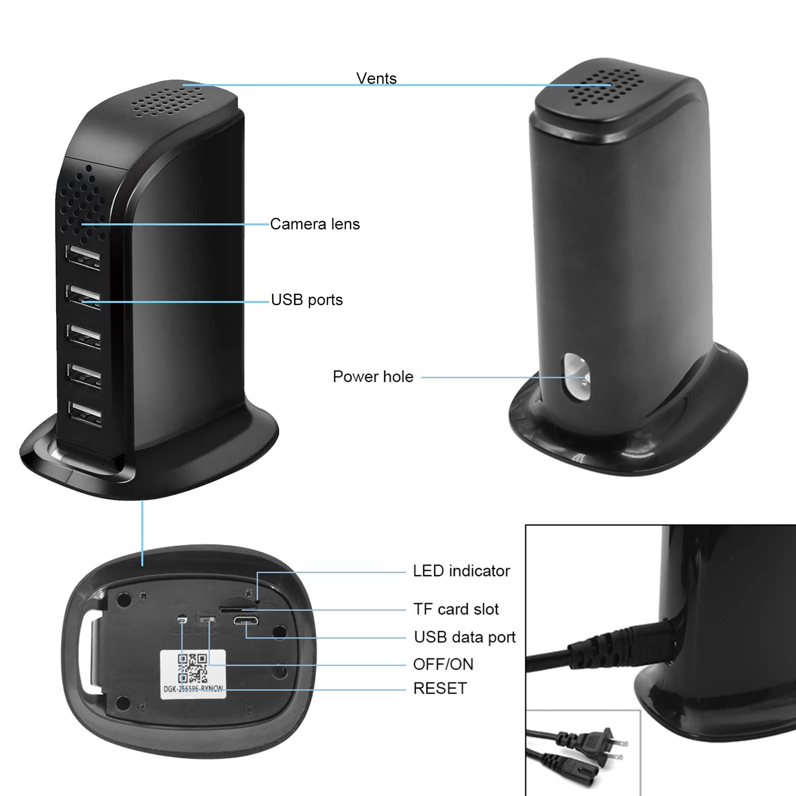 HD 1080P WiFi Hidden Spy Camera with Wireless USB Charger & 5-Port Hub | Nanny Cam with Motion Detection & APP Remote Control for Home & Office Security | Perfect for Baby Monitoring, Pet Watching & Property Surveillance