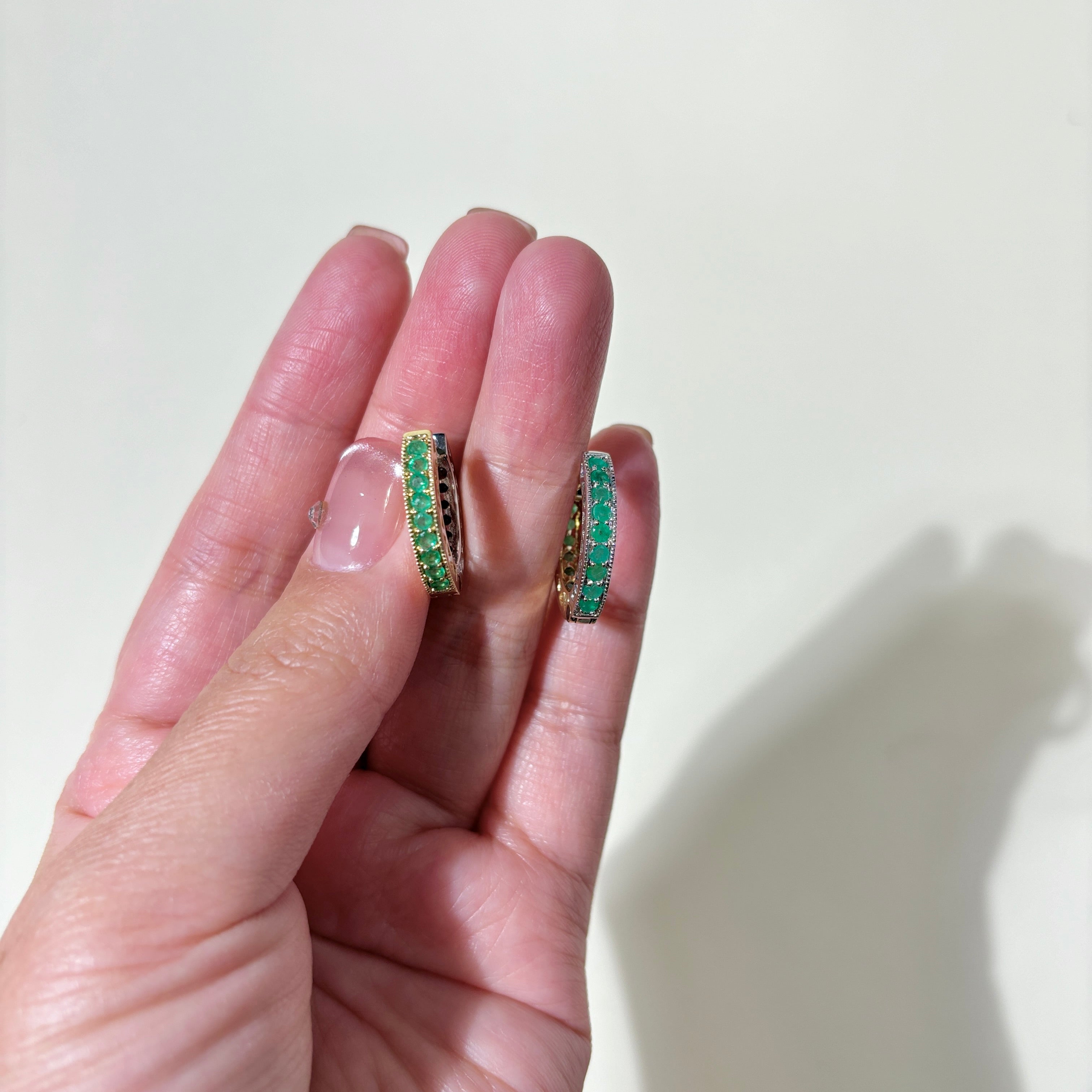 14K Two Tone Gold Emerald Hoop Earrings | 1.08ctw Genuine Emerald Gemstone Jewelry | Elegant Dangle Earrings for Women | Perfect for Weddings, Parties & Special Occasions