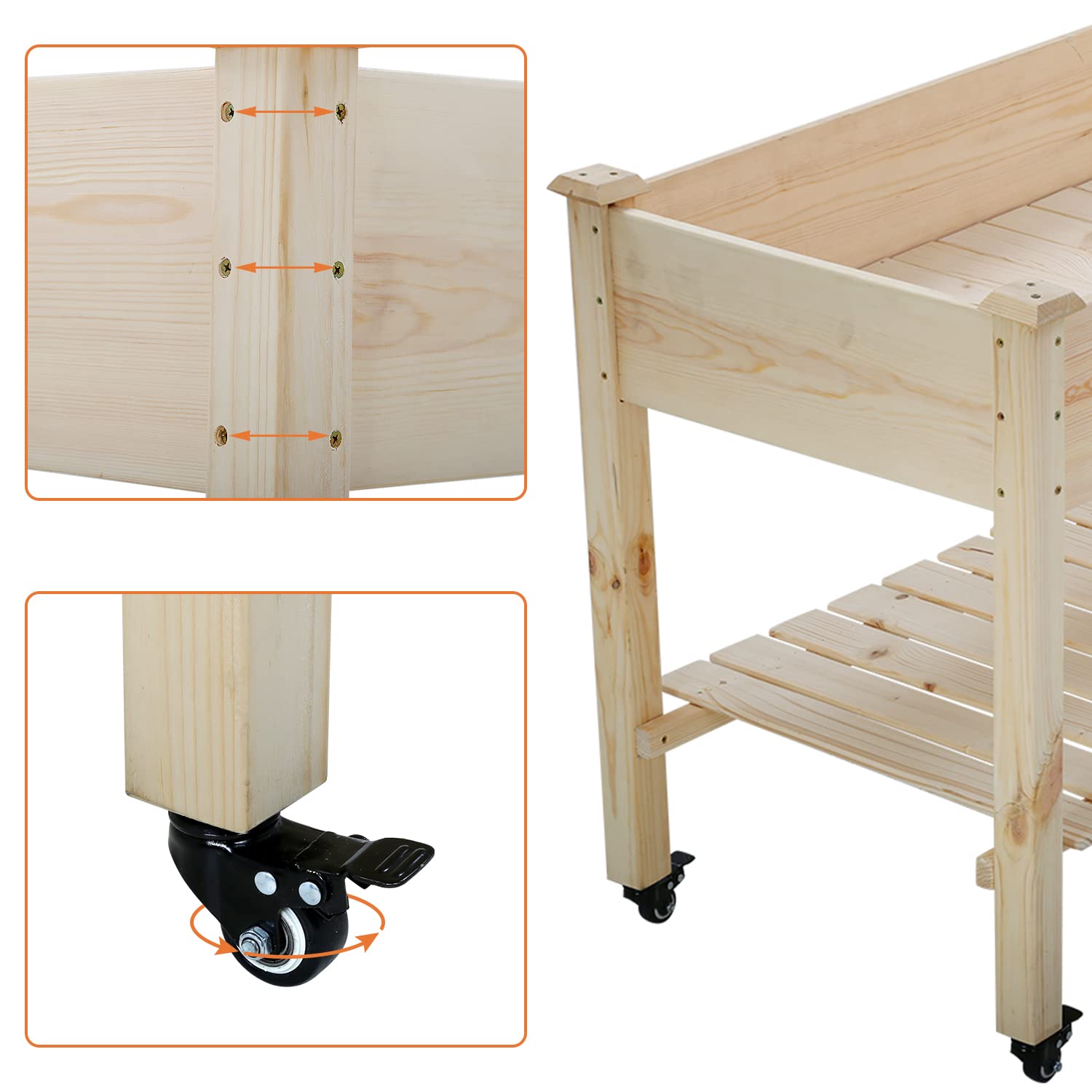 Elevated Raised Garden Bed Kit with Wheels & Shelf - Wood Planter Box with Legs for Outdoor Gardening, Patio, Backyard & Greenhouse - Perfect for Growing Vegetables, Herbs & Flowers