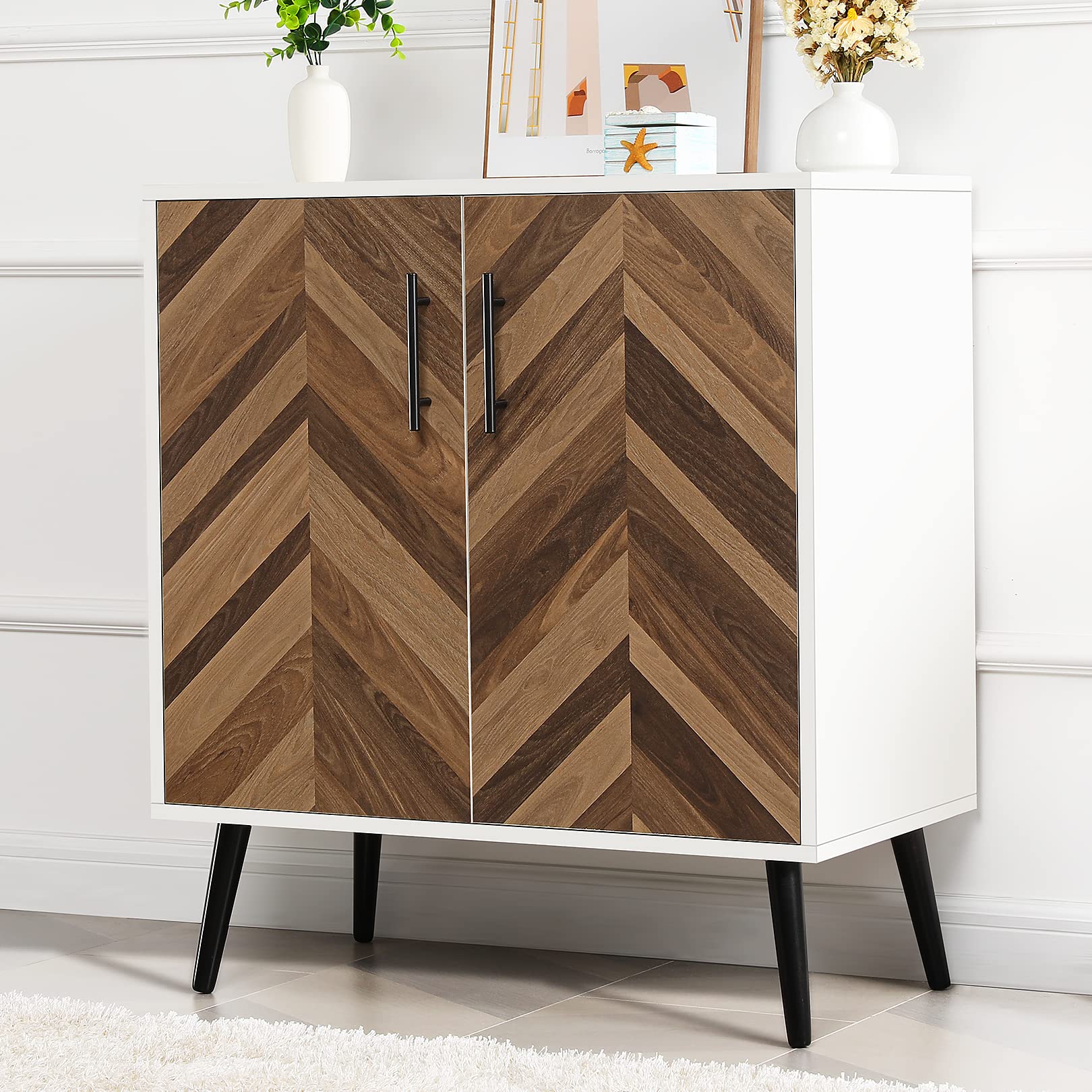Modern Storage Cabinet with 2 Doors - Free Standing Buffet & Accent Cabinet with Adjustable Shelf for Entryway, Living Room, Home Office - Perfect for Home Organization & Stylish Decor