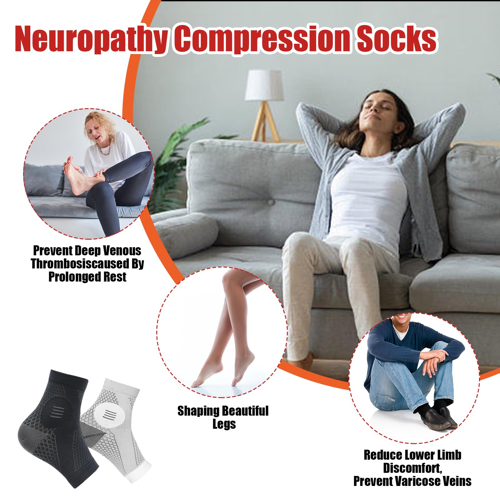3 Pairs Plantar Fasciitis Socks for Pain Relief - Toeless Compression Socks with Arch Support for Heel Spurs, Neuropathy & Foot Swelling - Ankle Support Sleeves for Men & Women (Gray, Large) - Perfect for Running, Hiking & Daily Comfort