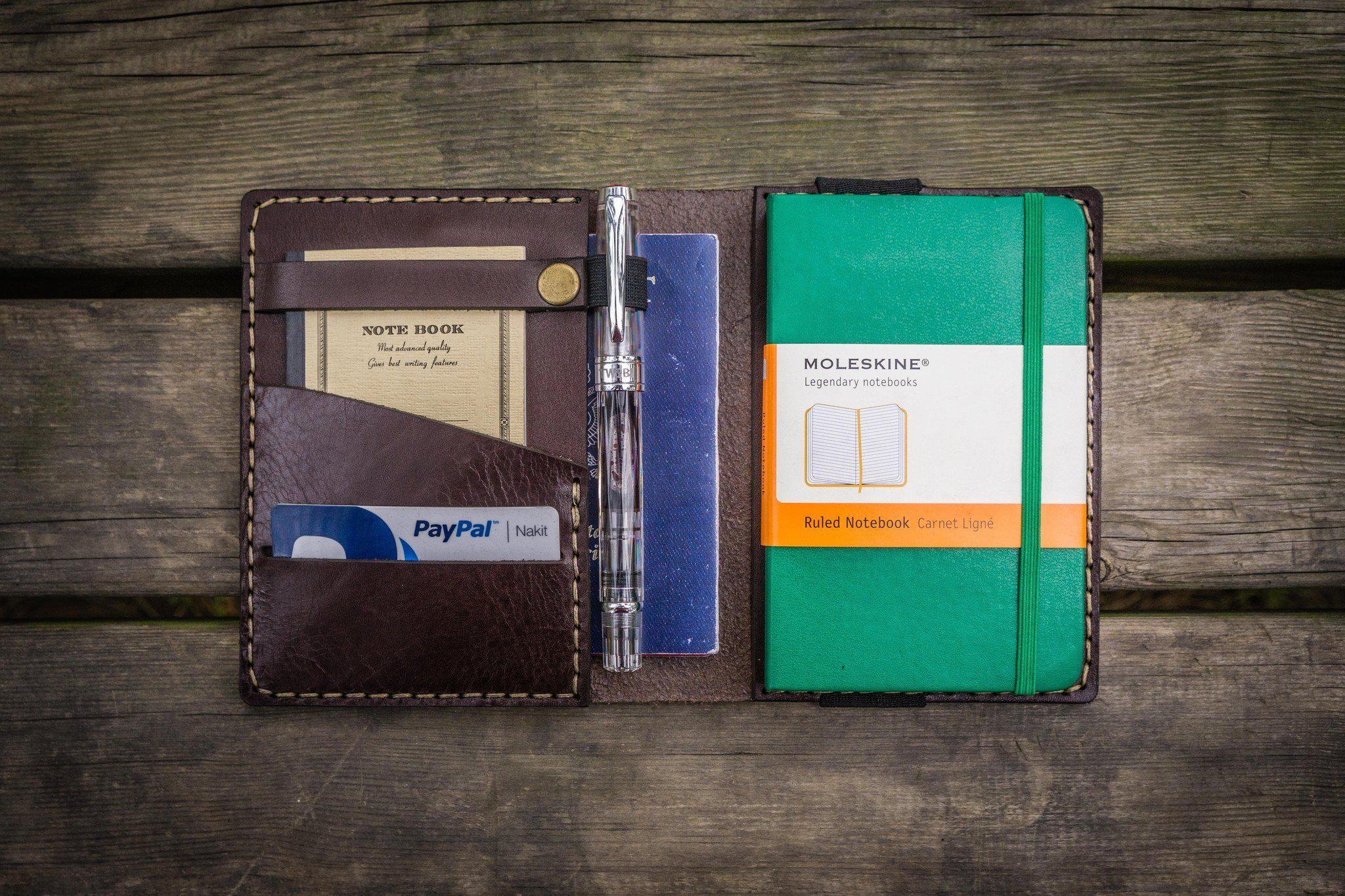 Premium Leather Pocket Moleskine Journal Cover - Dark Brown Organizer for Notebooks | Perfect for Travel, Business & Daily Use