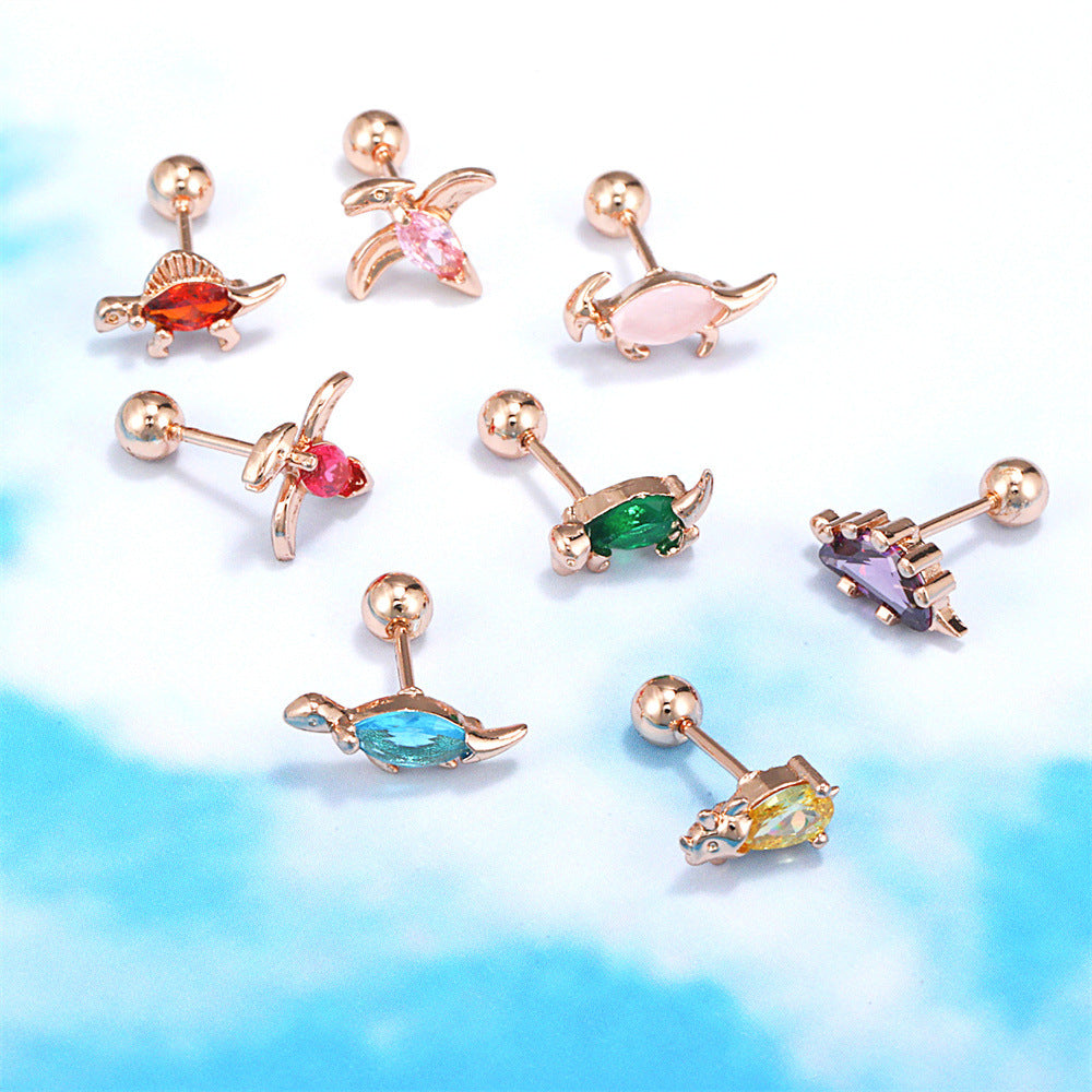 20G Colorful Dinosaur Helix Barbell Stud Earrings for Cartilage Piercing - Cute Second Hole Jewelry for Women & Teens | EGD0022 | Perfect for Everyday Wear & Gifts