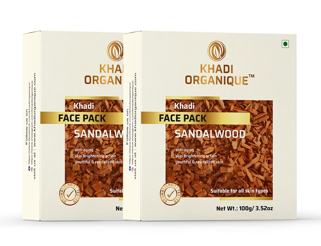 Khadi Organique Sandalwood Face Pack for Instant Glow & Radiance (Pack of 2) | Natural Ayurvedic Skincare for Brightening & Revitalizing Skin | Perfect for Daily Use & Spa Treatments