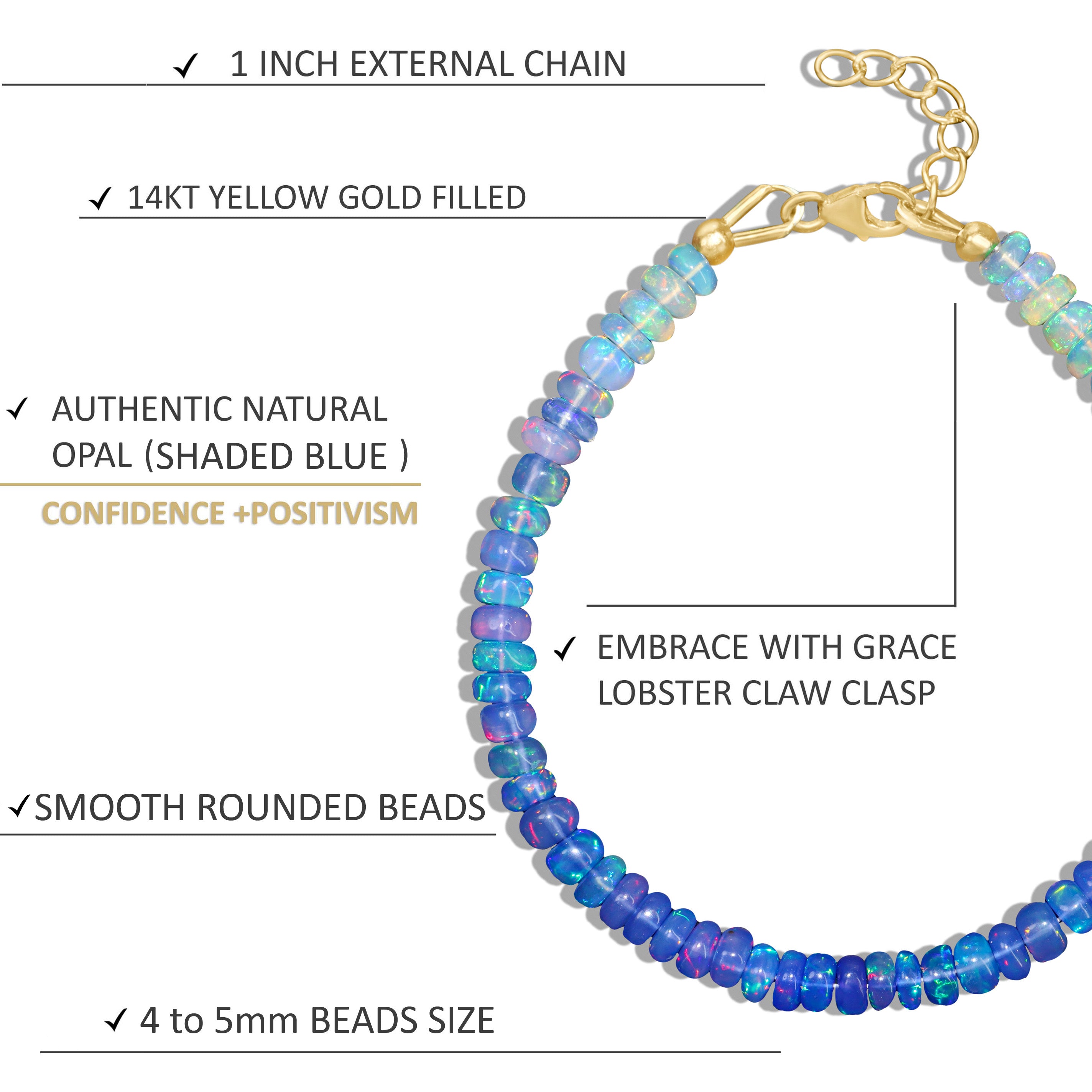 Blue Opal Plain Shaded Beaded Bracelet - Natural Birthstone Jewelry for Women | Perfect Gift for Birthday, Anniversary & Special Occasions