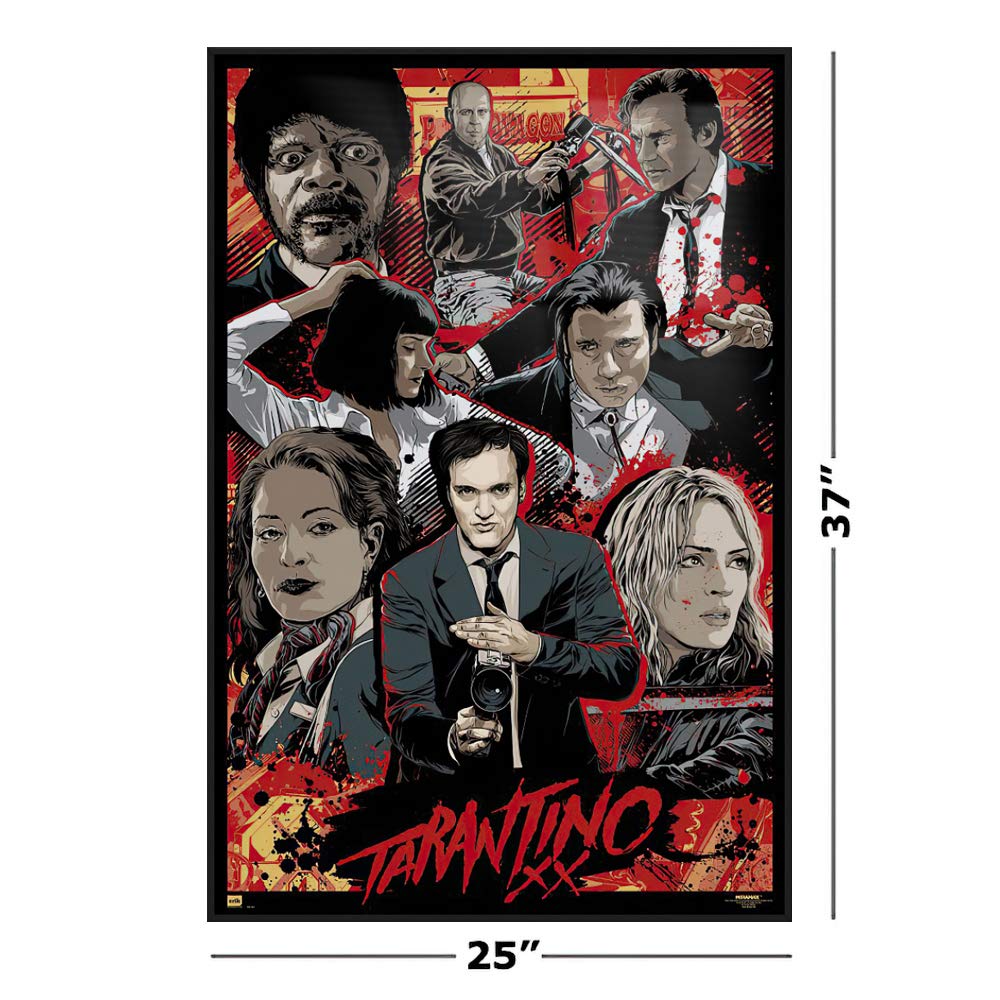 Framed Quentin Tarantino Movie Poster Print - 24x36 Inch Tarantino XX Film Art for Home Theater & Office Decor | Famous Pulp Fiction, Kill Bill & Django Unchained Wall Art