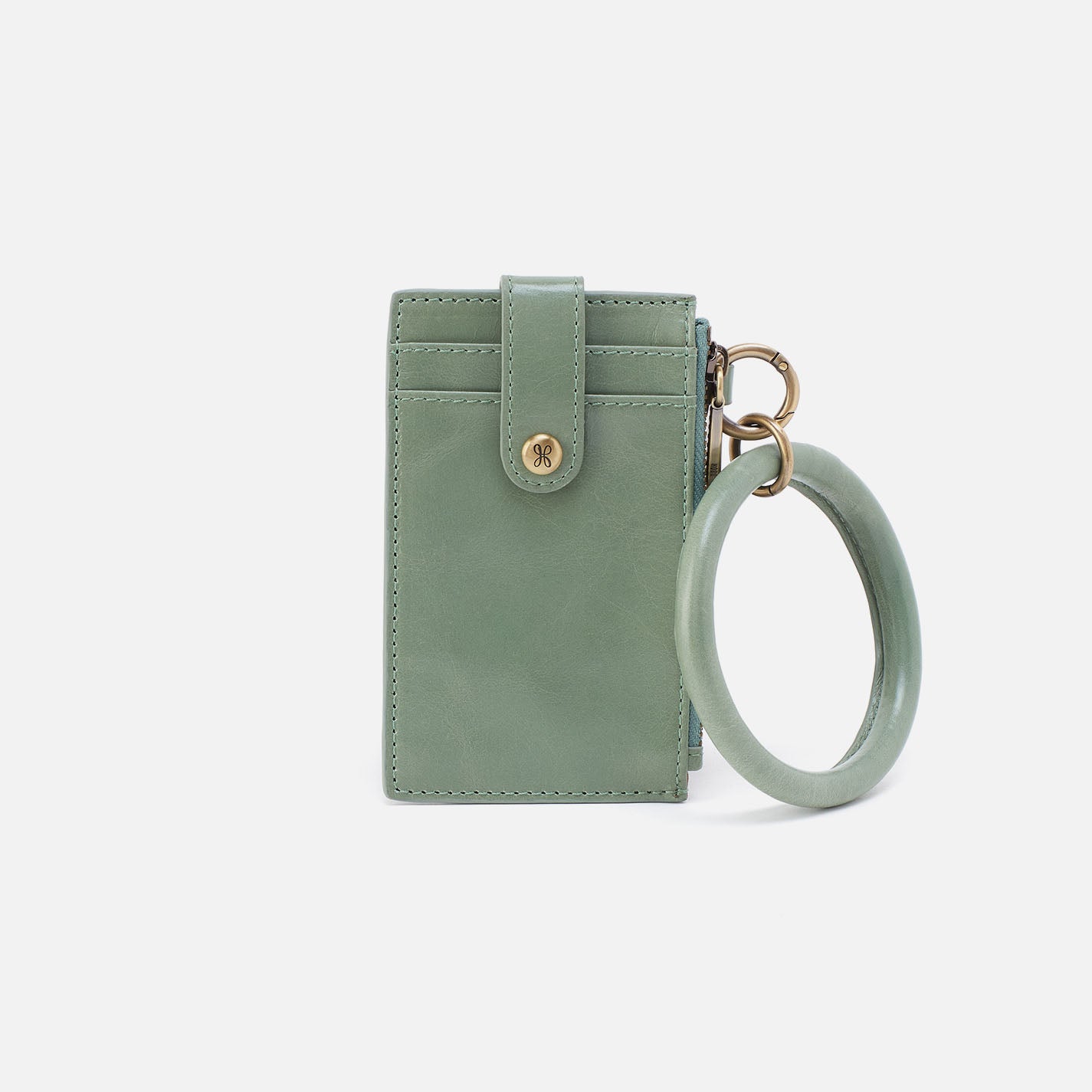 Polished Leather Ring Credit Card Wristlet Wallet - Jade Green RFID Blocking for Women - Perfect for Shopping, Travel & Everyday Use