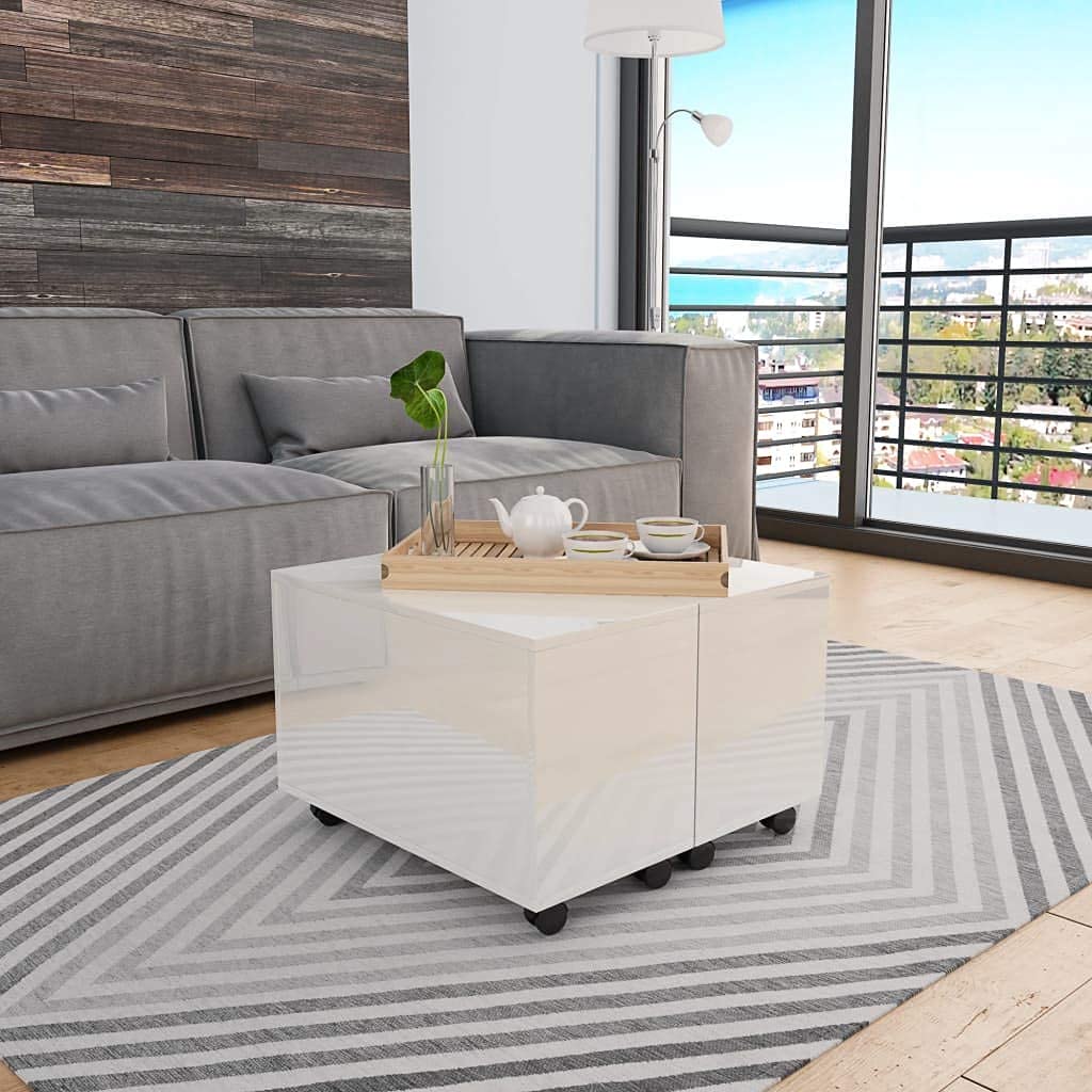 Modern White High Gloss Coffee Table 60x60x35cm - Living Room End Table, Couch Table with Durable Chipboard - Perfect for Small Spaces, Apartments & Lounge Areas