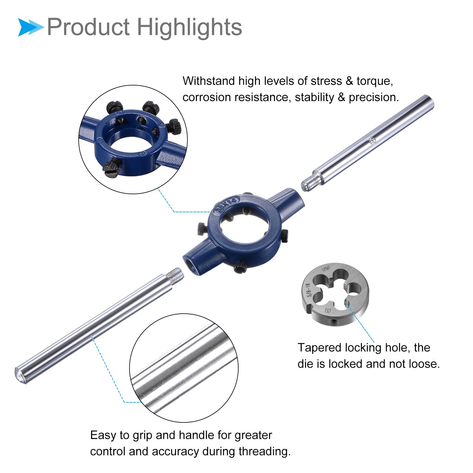 5/8-18 UNF Thread Die Handle Set with 26mm-38mm OD / M12-M16 Die Wrench Tool Kit - Professional Threading Repair Tool for Metal Pipes, Bolts & Automotive Parts - Perfect for DIY, Plumbing & Mechanical Repairs