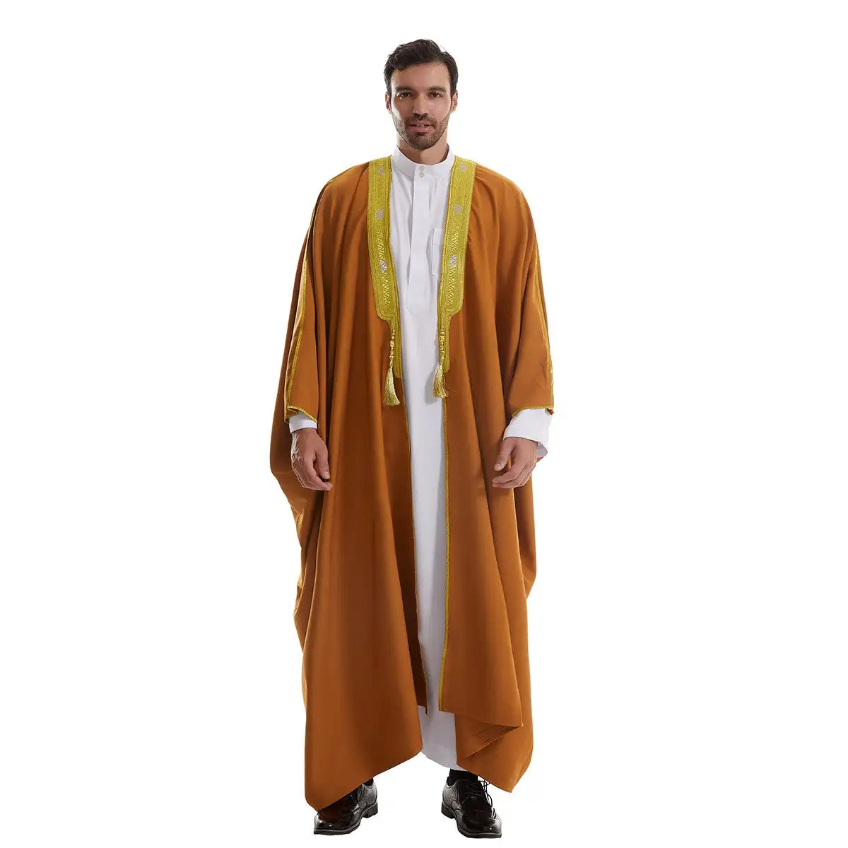 Urgarment Men's Bisht - Middle Eastern Arab Thobe Robe - Thick Premium Fabric - Black/Beige/White/Tan - Perfect for Weddings, Eid Celebrations & Special Occasions
