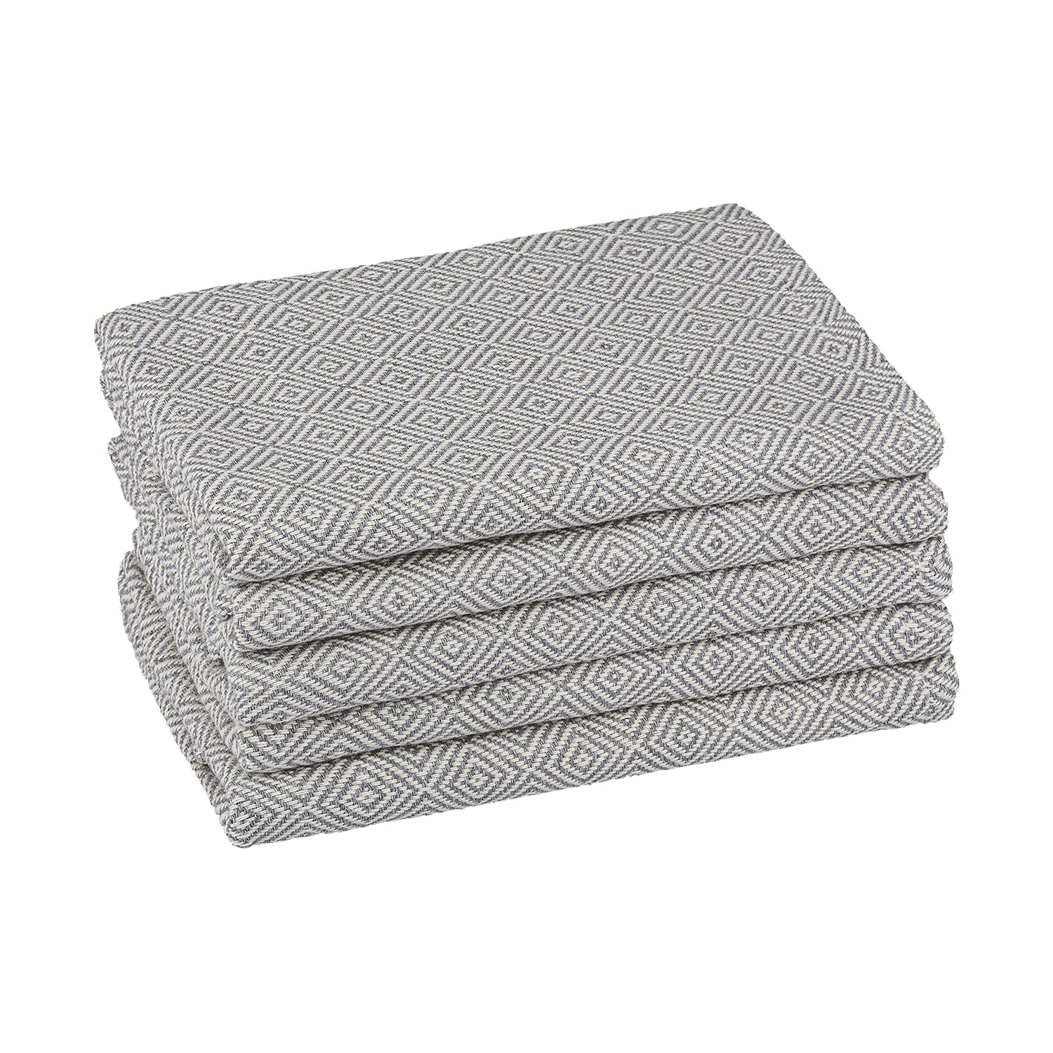 Premium 5-Pack Turkish Cotton Kitchen Towels - Super Absorbent Dish Drying Cloths & Bar Mops with Diamond Weave (Grey) | Ideal for Dishwashing, Bar Cleaning, and Home Decor