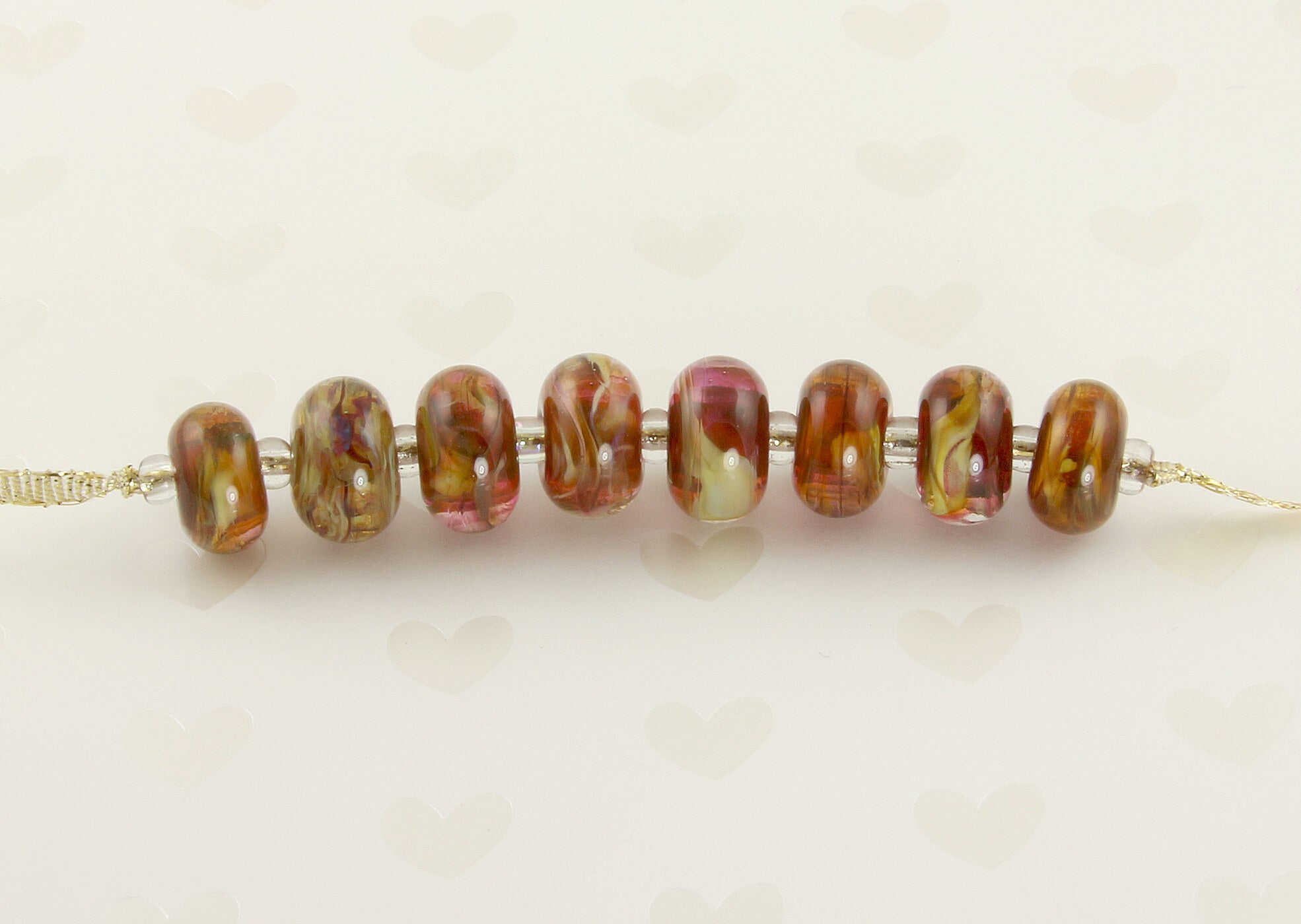 8 Handmade Red Gold Lampwork Glass Beads Set for Jewelry Making - DIY Bracelet, Necklace & Craft Projects - SRA Certified
