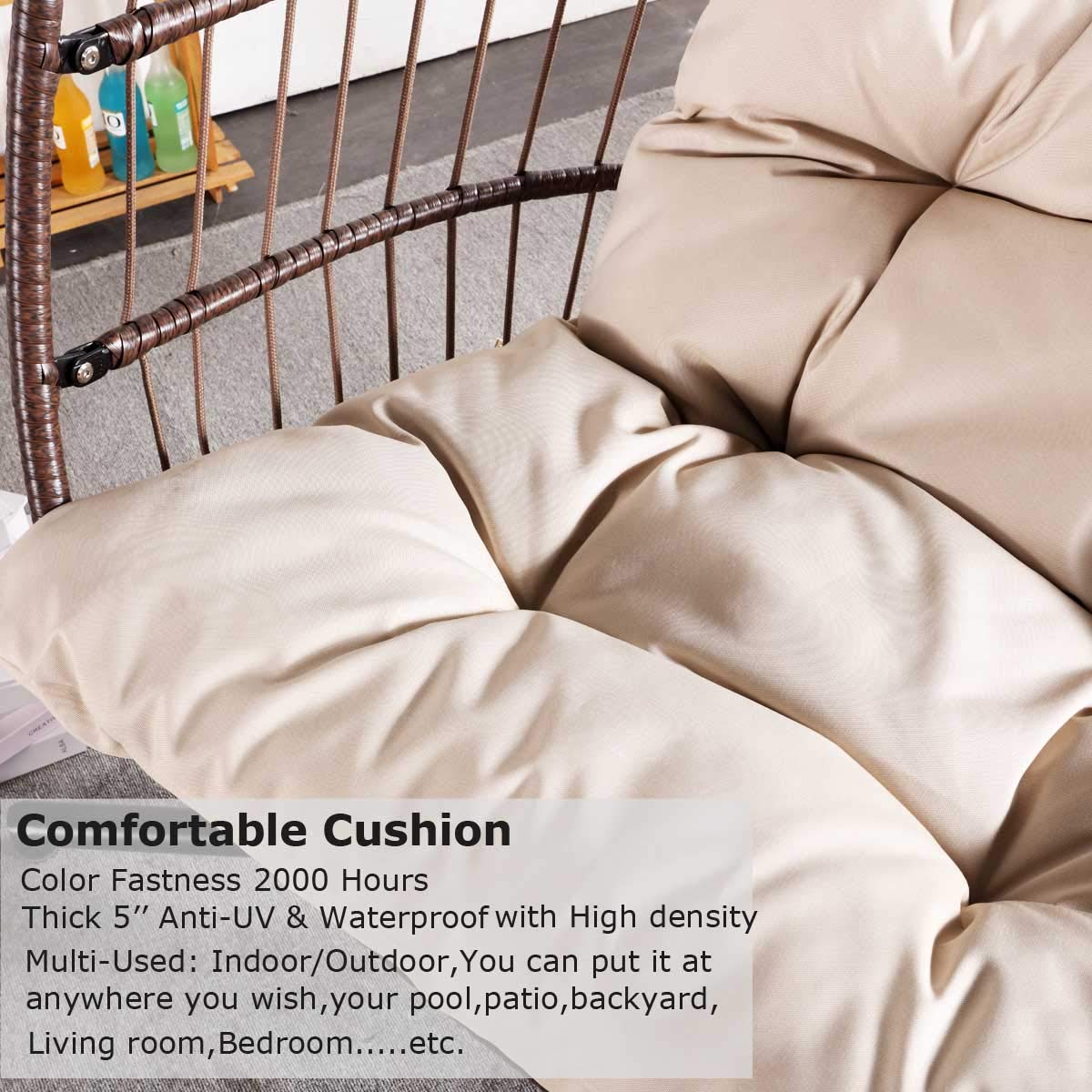 Outdoor Hanging Egg Chair Swing with UV-Resistant Cushions & Aluminum Frame - 350lb Capacity Patio Hammock for Backyard, Balcony, Garden - Perfect for Relaxing & Reading (Brown with Protective Cover)
