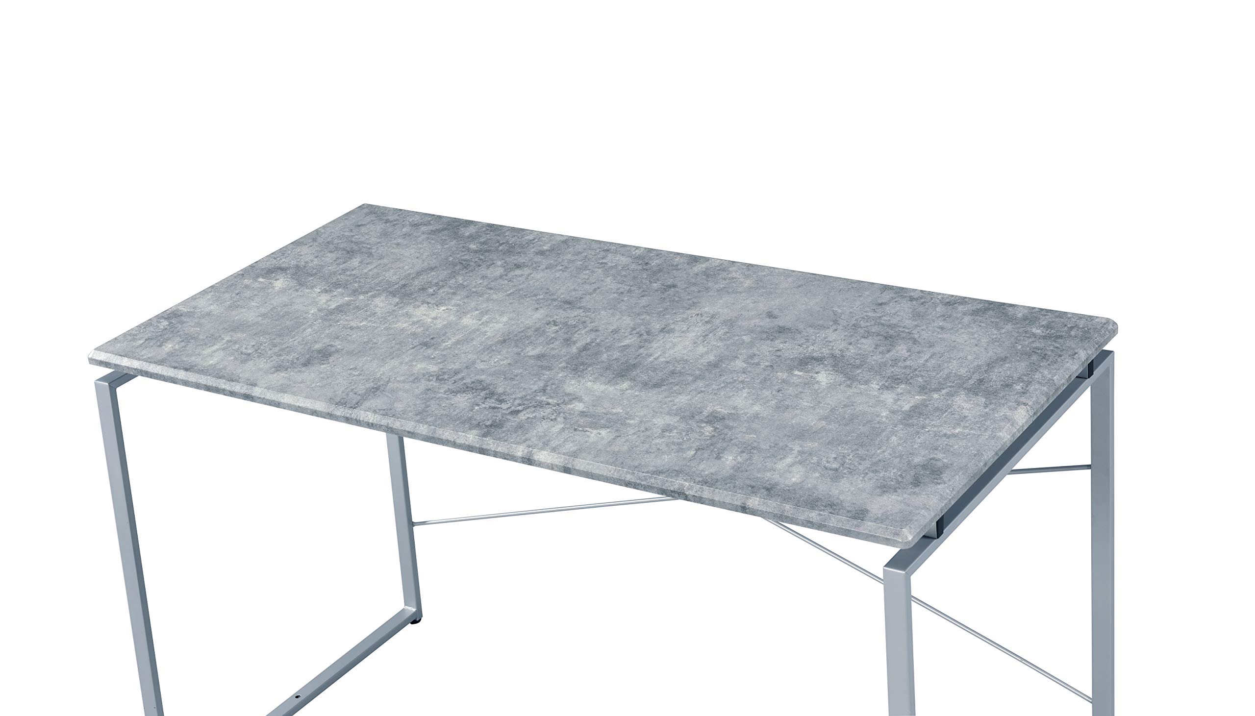 Acme Jurgen Modern Wooden Rectangle Writing Desk with Faux Concrete Top & Silver Metal Frame - Perfect for Home Office, Study Room & Small Spaces