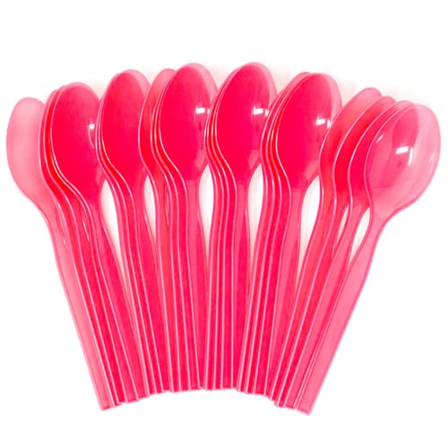 Hot Pink Plastic Spoons (24 Pack)
