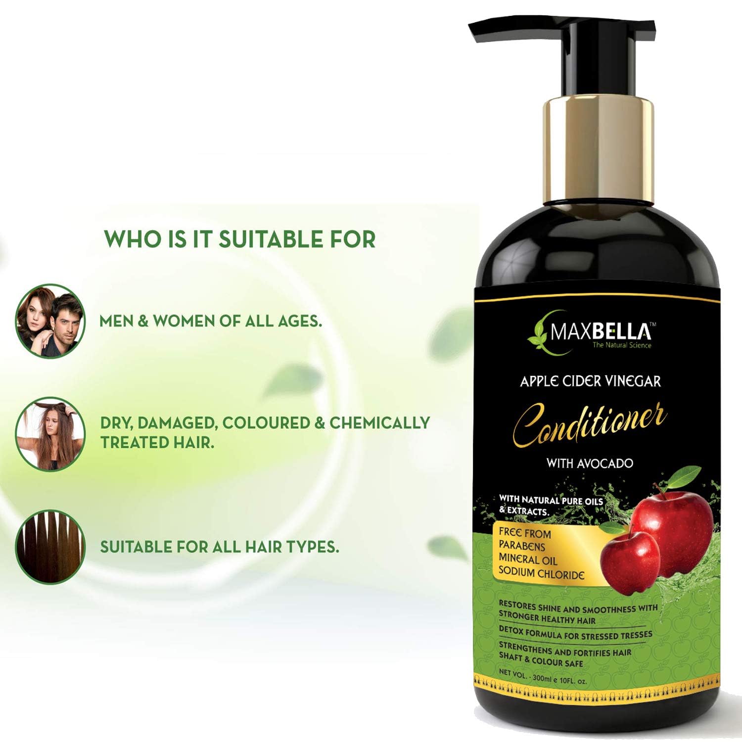 Organic Apple Cider Vinegar Hair Care Set - 300ml Shampoo, 300ml Conditioner & 200ml Hair Oil - Paraben & Mineral Oil Free for Men & Women - Deep Cleansing & Nourishing for Healthy Hair Growth - Perfect for Daily Hair Care Routine & Scalp Treatment