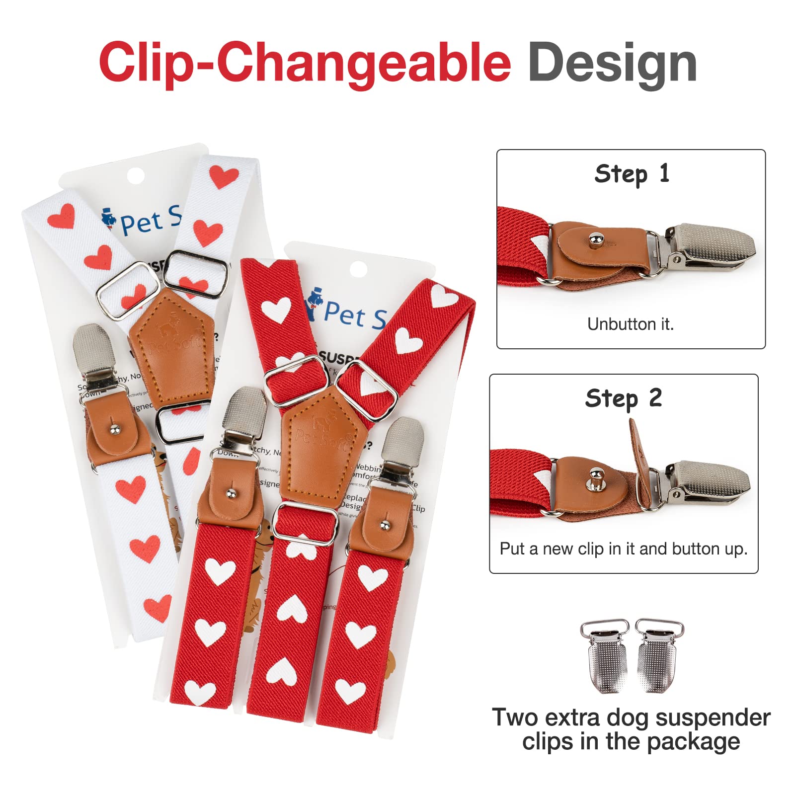 Pet Soft Dog Suspenders 2-Pack - Adjustable Diaper Suspenders for Female Dogs, Dog Dress & Skirt Accessories (Cute Hearts Design, Size S/M) - Perfect for Puppy Training, Fashion Outfits & Special Occasions