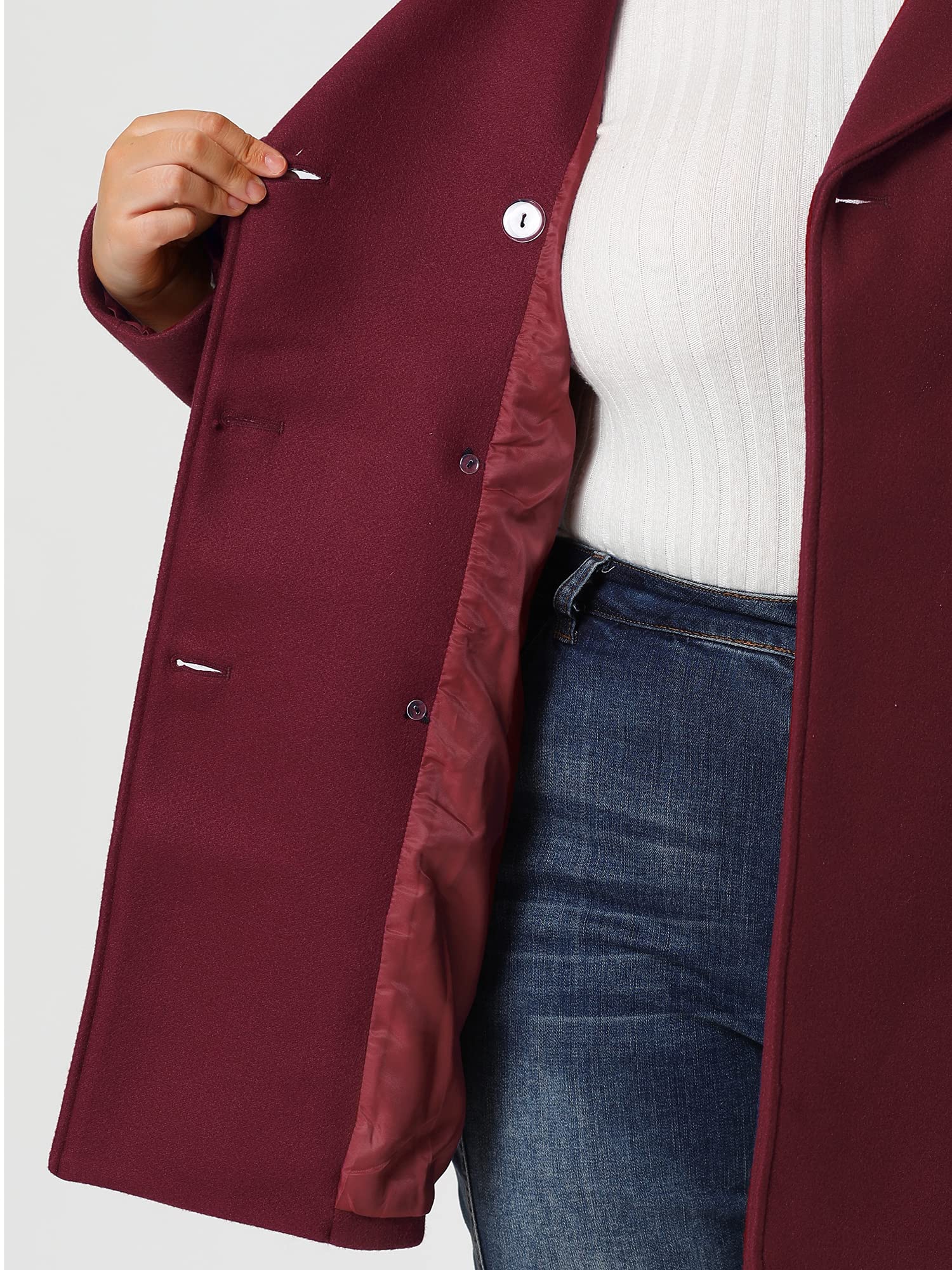 Agnes Orinda Women's Plus Size Notched Lapel Double Breasted Long Winter Coat - Elegant Formal & Office Wear for Business Women