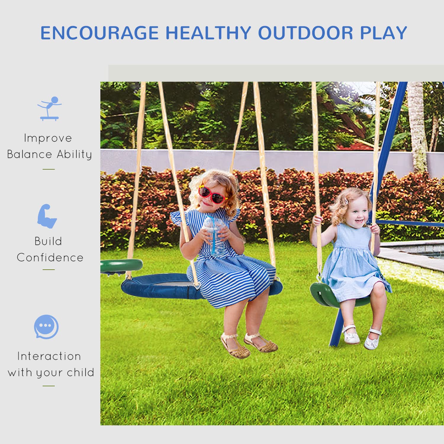 Outsunny 5-in-1 Heavy Duty A-Frame Swing Set for Kids - 29.5