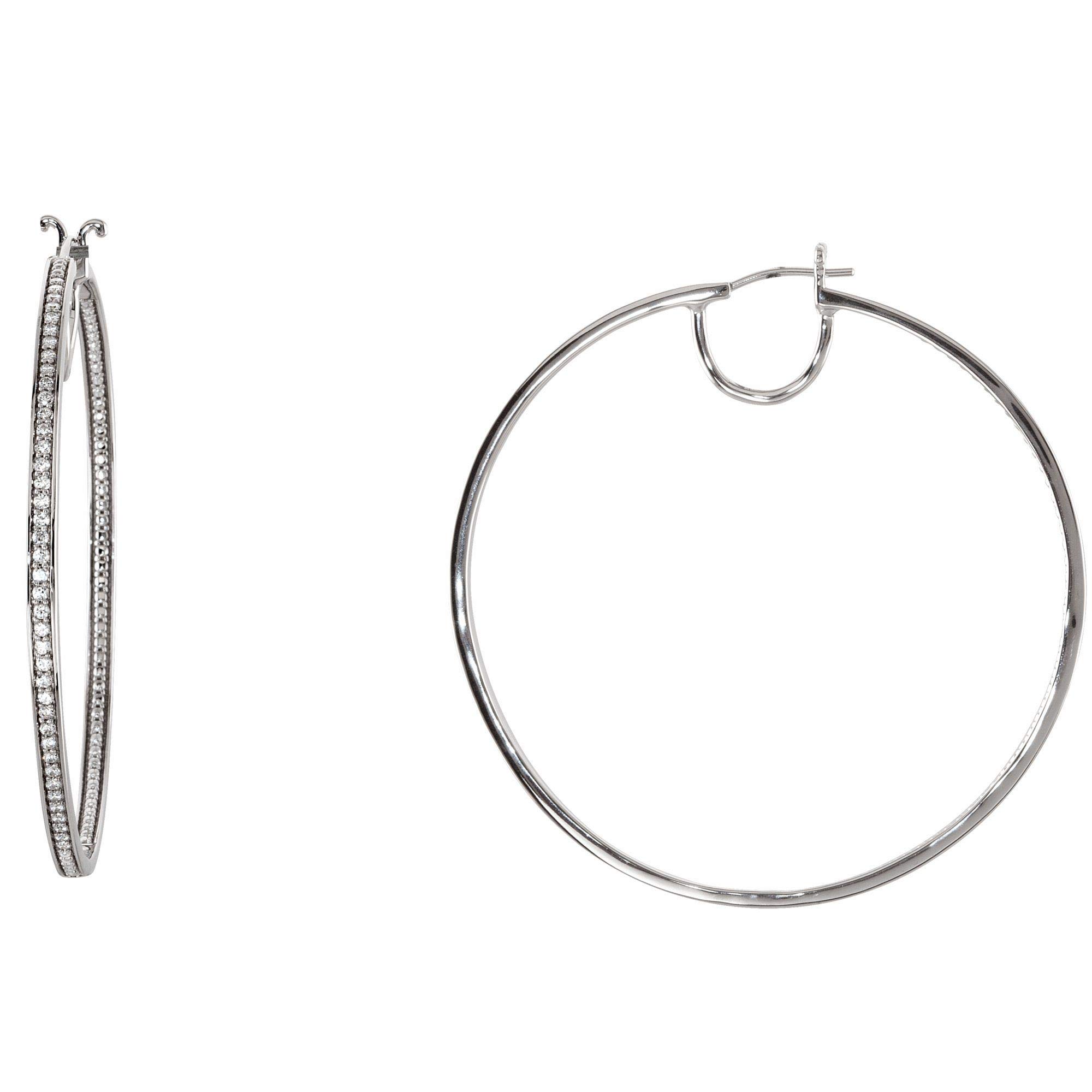 Sterling Silver Cubic Zirconia Inside-Outside 52.5mm Hoop Earrings for Women - Elegant Dangle Hoops for Party, Wedding & Everyday Wear
