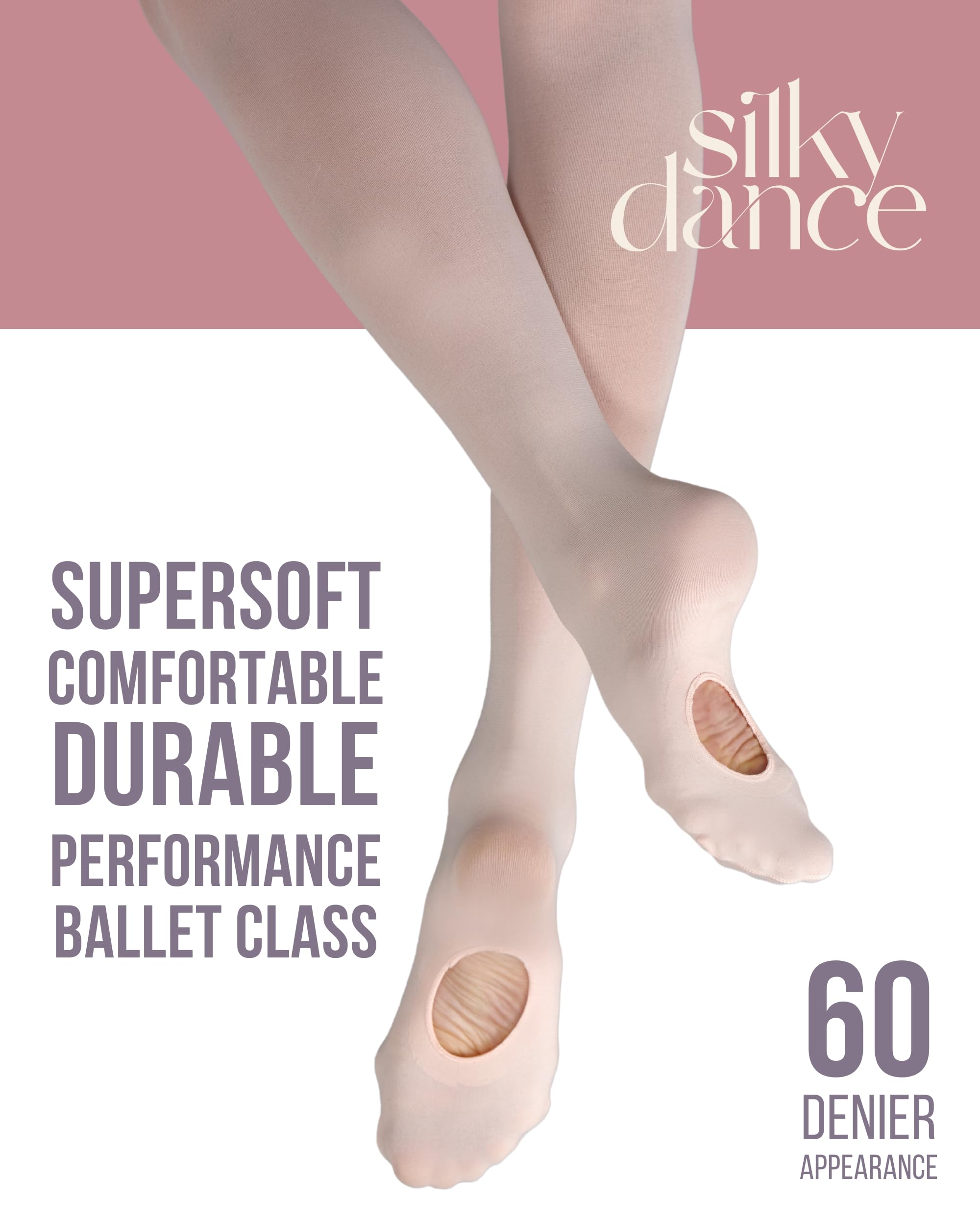 Silky Dance Ballet Tights 2-Pack - Convertible, 60 Denier for Women & Kids - Perfect for Ballet Class & Performance