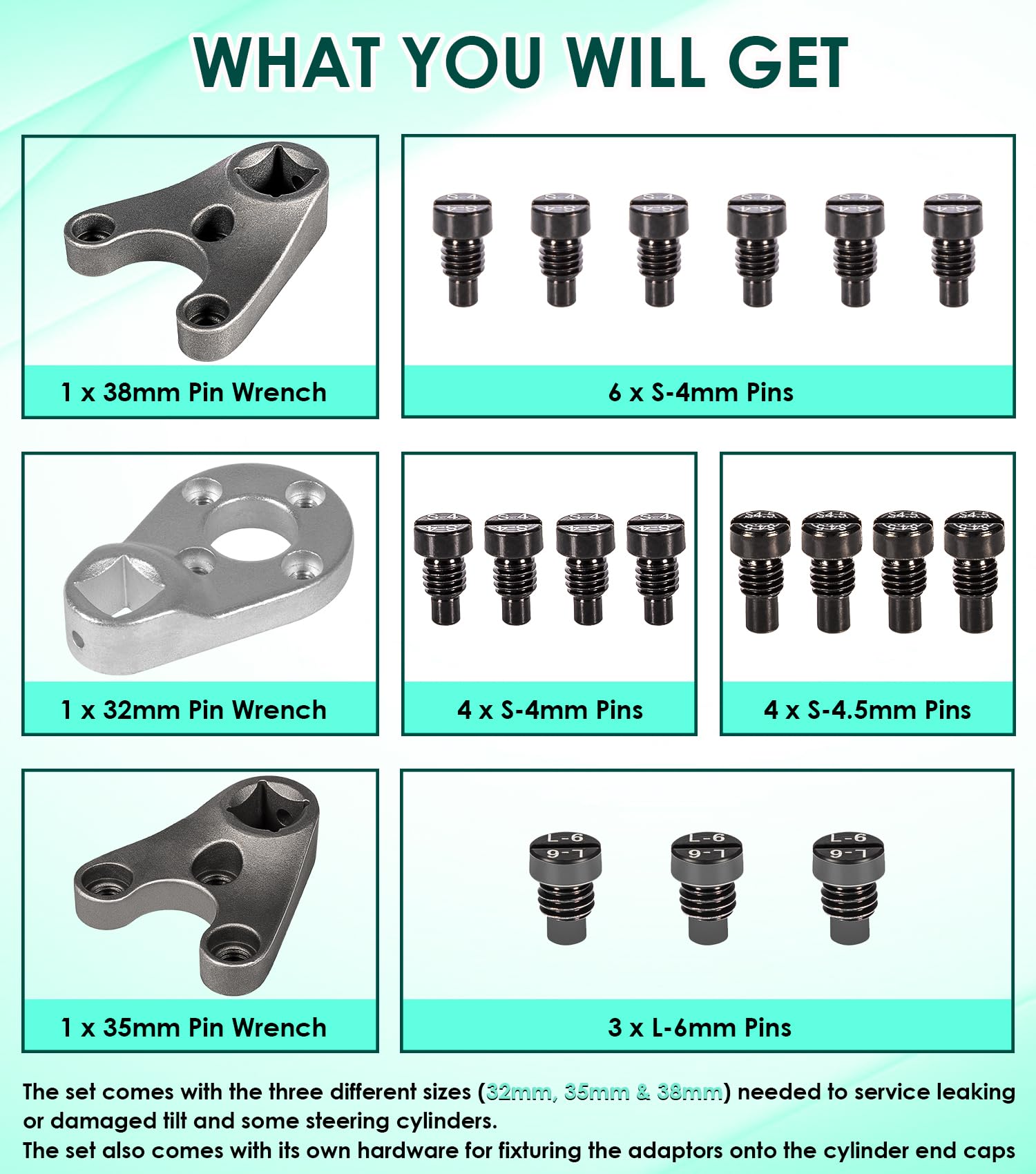 Trim Tilt Pin Wrench Set (MT0004, MT0006, MT0009) - Remove Hydraulic Cylinder Caps for Yamaha, Suzuki, Johnson, Evinrude & Honda Outboard Motors - Perfect for Marine Engine Maintenance & Boat Repair