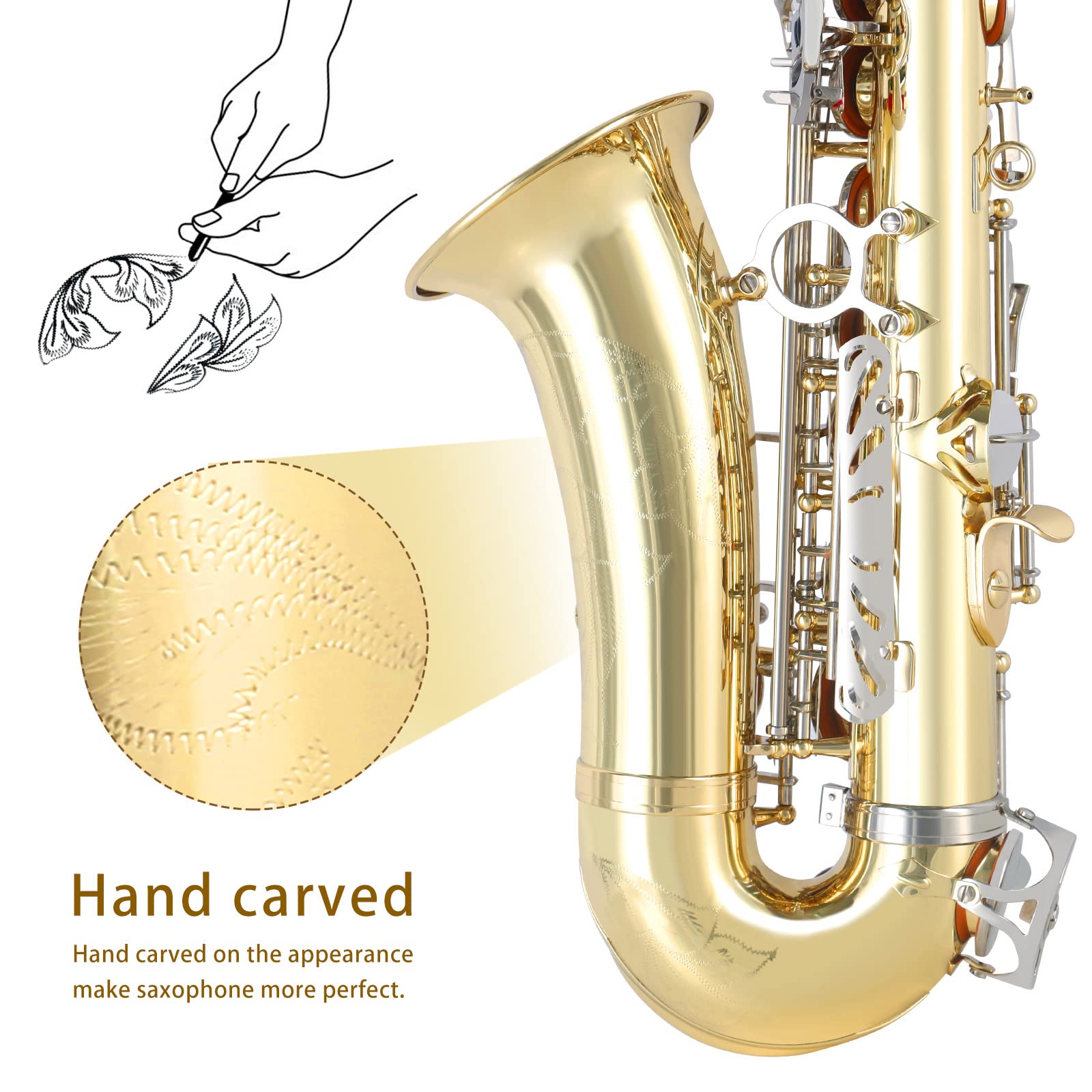 EASTROCK E Flat Alto Saxophone - Antique Finish Student Saxophone Kit with Carrying Case, Mouthpiece, Cushion Pads, Cleaning Cloth & Rod, White Gloves, Neck Strap - Perfect for Beginners, School Bands & Jazz Performances