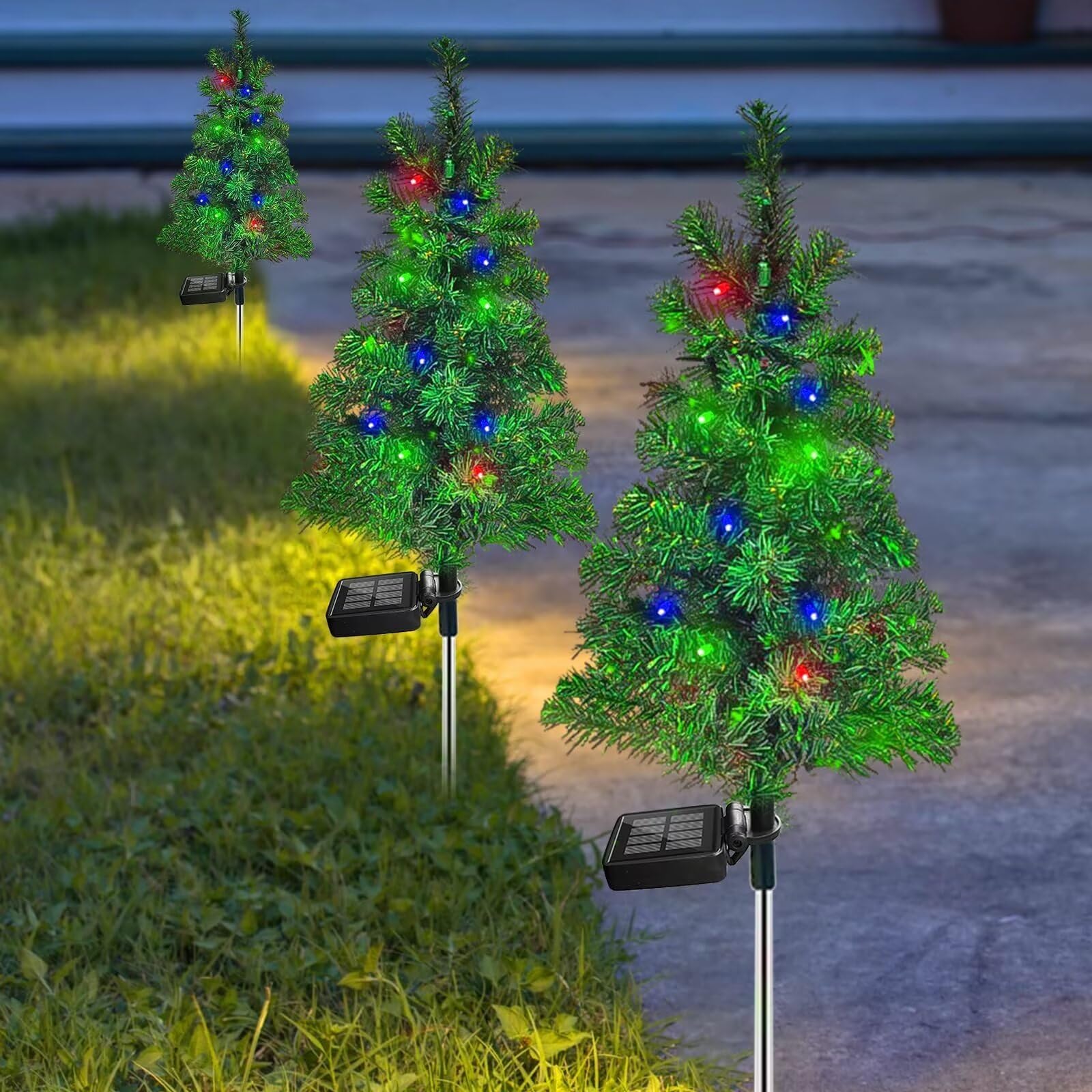 4PCS Solar Christmas Tree Garden Stake Lights - Waterproof Outdoor Xmas Decorations for Yard, Patio, Pathway - Holiday Lighting for Christmas Décor & Festive Ambiance