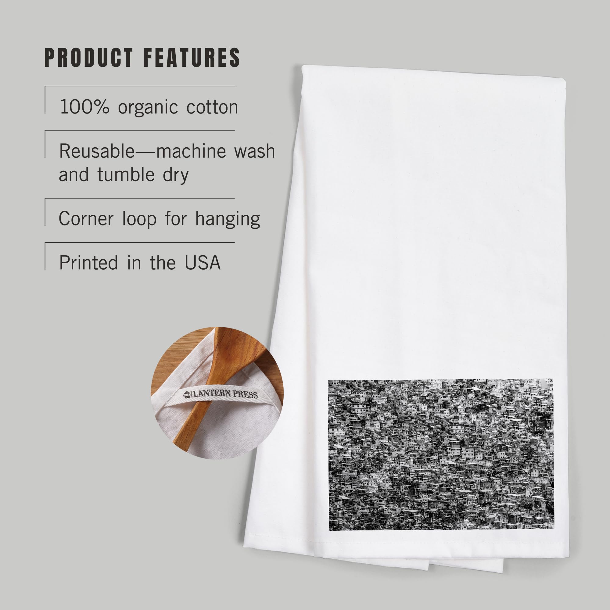 Rio De Janeiro Brazil Favelas Black and White 100% Cotton Tea Towel - Decorative Hand Towel for Kitchen & Home Decor - Perfect for Dish Drying, Gift Giving, and Farmhouse Style Decor