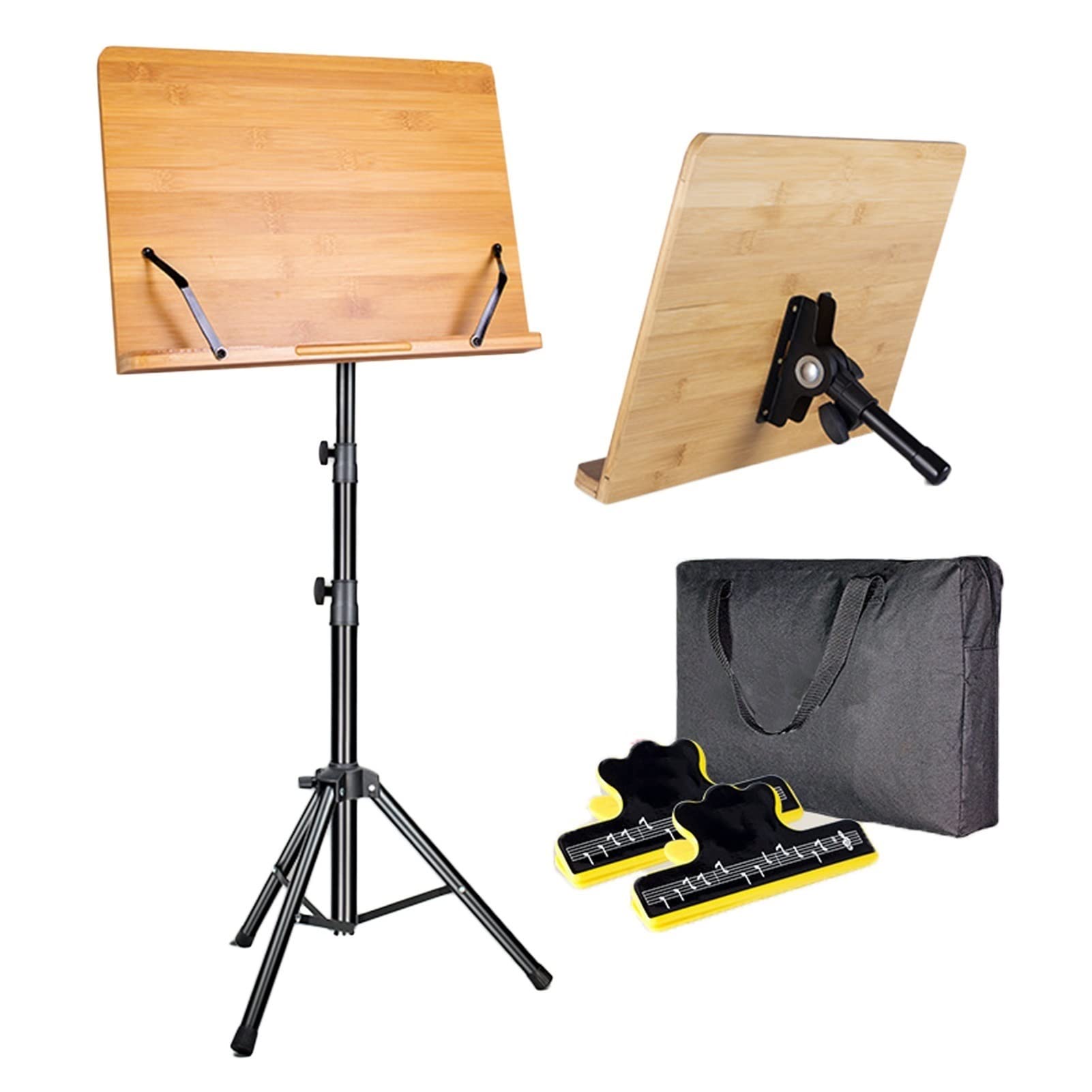 2 in 1 Foldable Sheet Music Stand & Book Holder with Carrying Bag - Adjustable Tripod Base for Laptop, Projector, Books - Perfect for Musicians, Students & Office Use