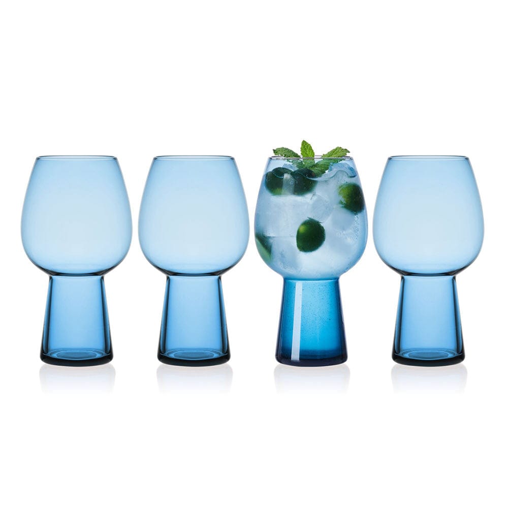 Phoebe Blue Set of 4 Elegant Goblet Beverage Glasses - Perfect for Wine Tasting, Cocktail Parties & Formal Dining