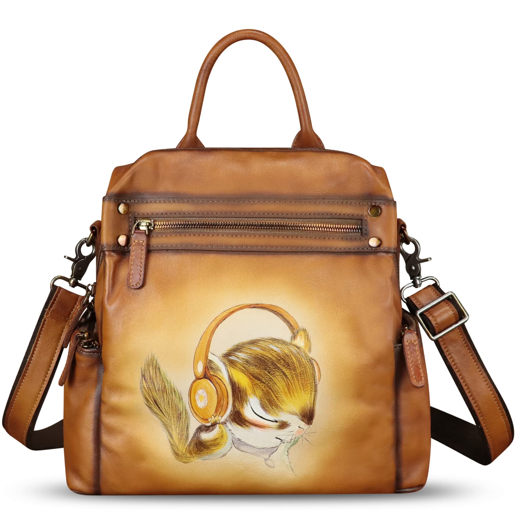 Handmade Genuine Leather Backpack for Women - Hand Painted Designer Knapsack Purse, Convertible Rucksack for College, Travel & Daily Use (Pattern 1) - Perfect for Work, School & Casual Outings