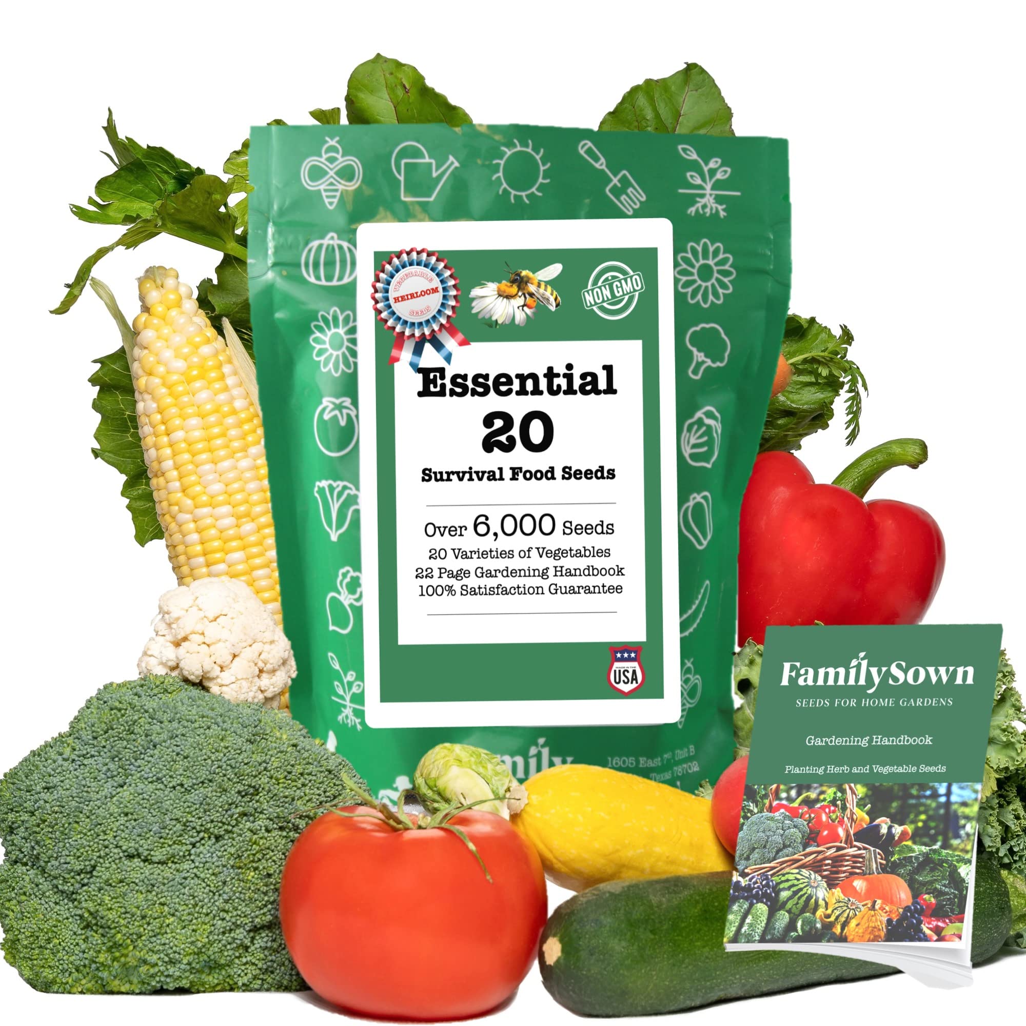 20 Packets Non-GMO Heirloom Vegetable Seeds for Planting - Organic Home Garden Starter Kit with 20 Essential Varieties | Grow Fresh Fruits & Vegetables | Perfect for Backyard Gardening, Urban Farming & Sustainable Living