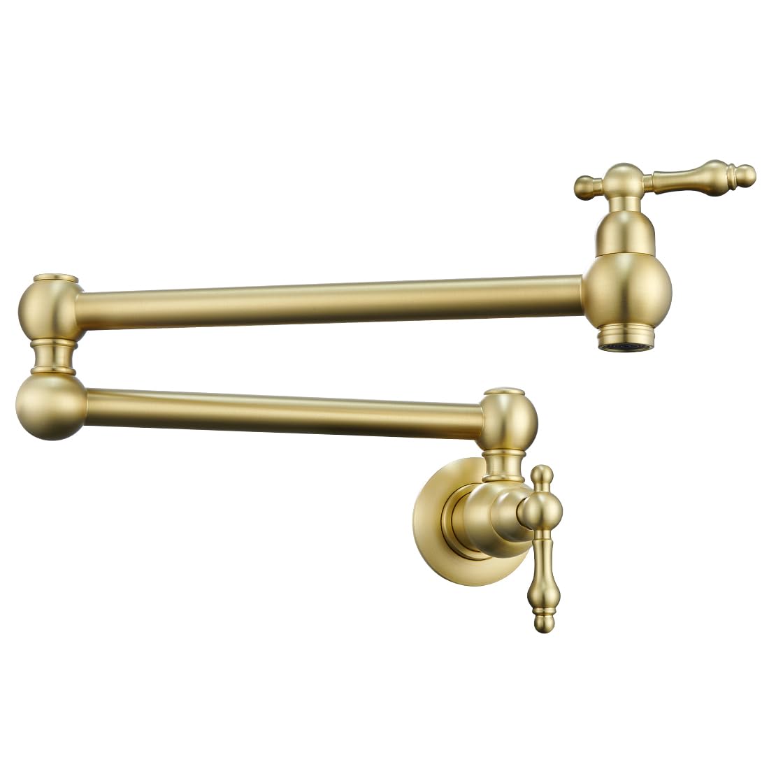 Brass Wall Mounted Pot Filler Faucet - Brushed Gold Commercial Kitchen Faucet with Double Joint Swing Arms for Stove - Perfect for Home Chefs & Restaurant Use