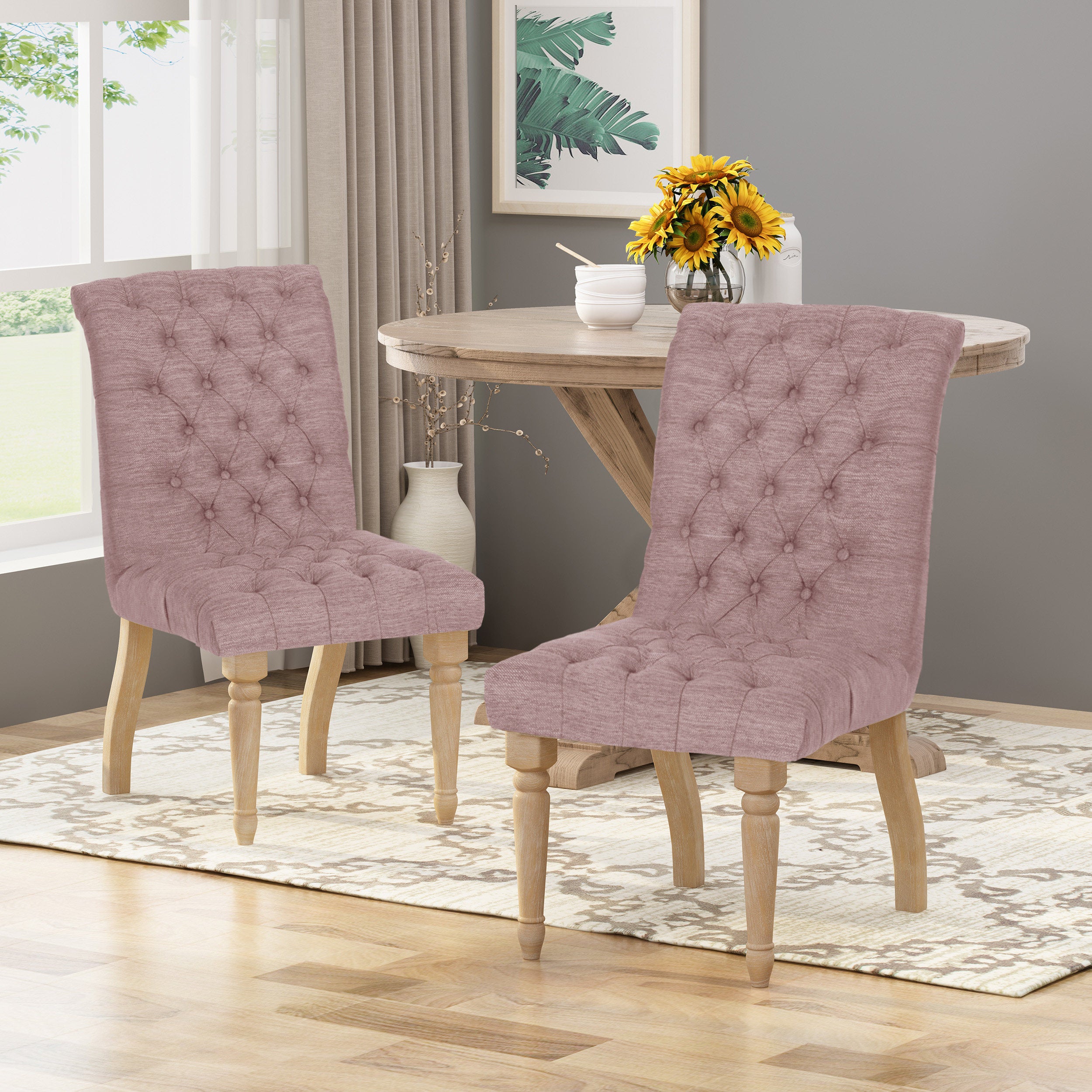Modern Accent Chairs Set of 2 - Mid Century Style Upholstered Armchairs for Living Room, Lounge & Office - Comfortable Fabric Dining Chairs with Wooden Legs (Beige)